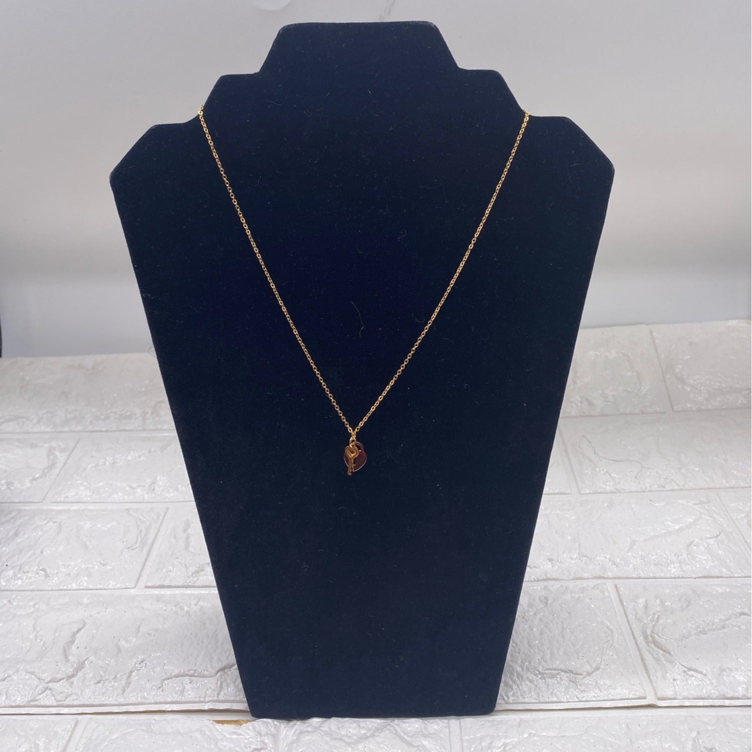 Mini Heart & Lock Chain Necklace Gold Tone Titanium Steel Adjustable