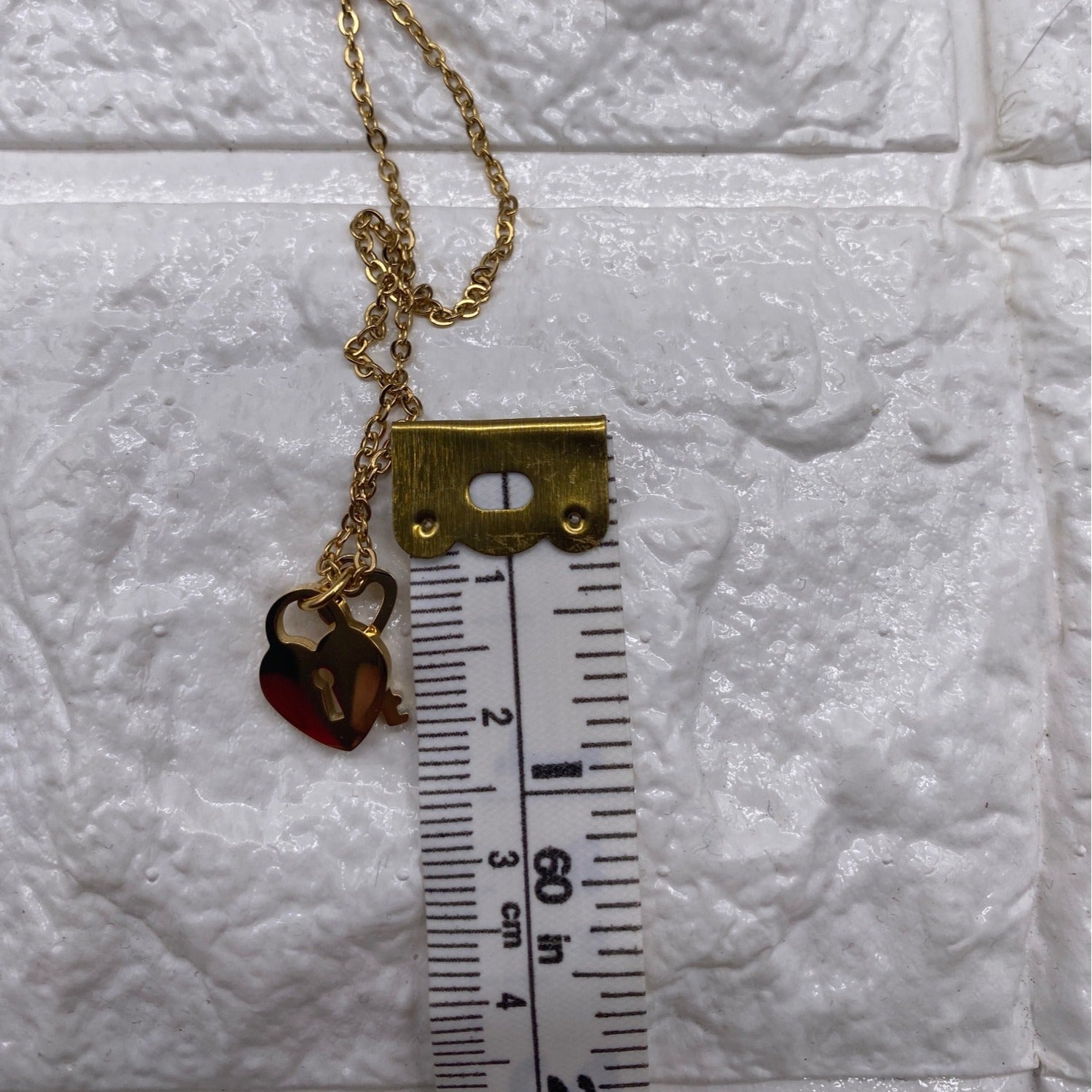 Mini Heart & Lock Chain Necklace Gold Tone Titanium Steel Adjustable