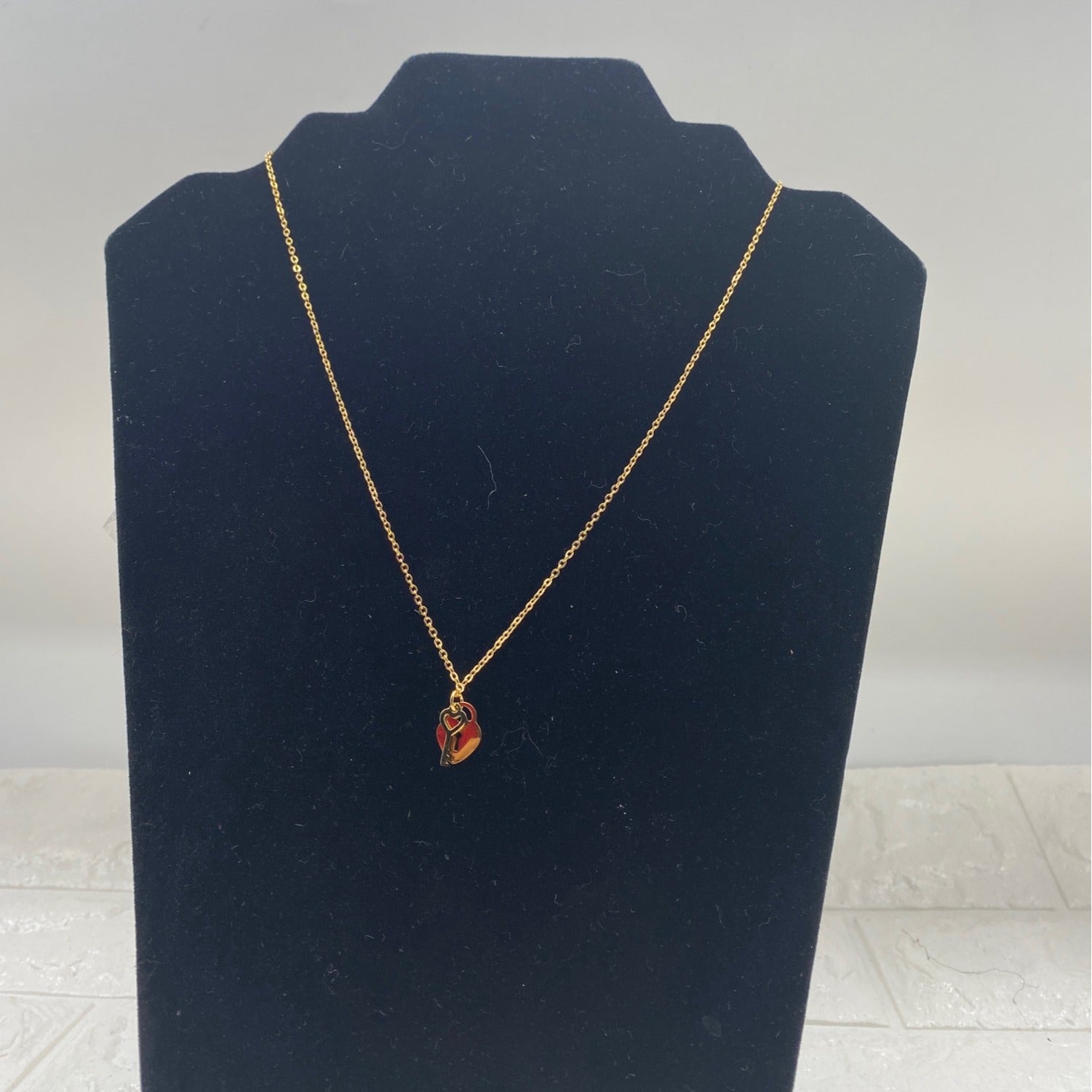 Mini Heart & Lock Chain Necklace Gold Tone Titanium Steel Adjustable