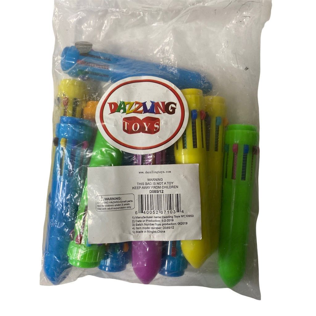 Dazzling Toys Mini Shuttle Pens Neon Plastic Click Pens 10 Ink Colors Pack Of 12