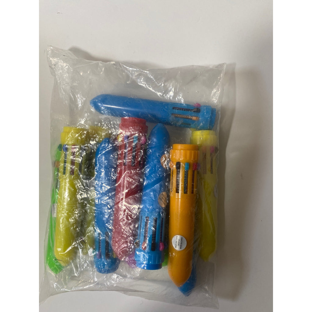 Dazzling Toys Mini Shuttle Pens Neon Plastic Click Pens 10 Ink Colors Pack Of 12