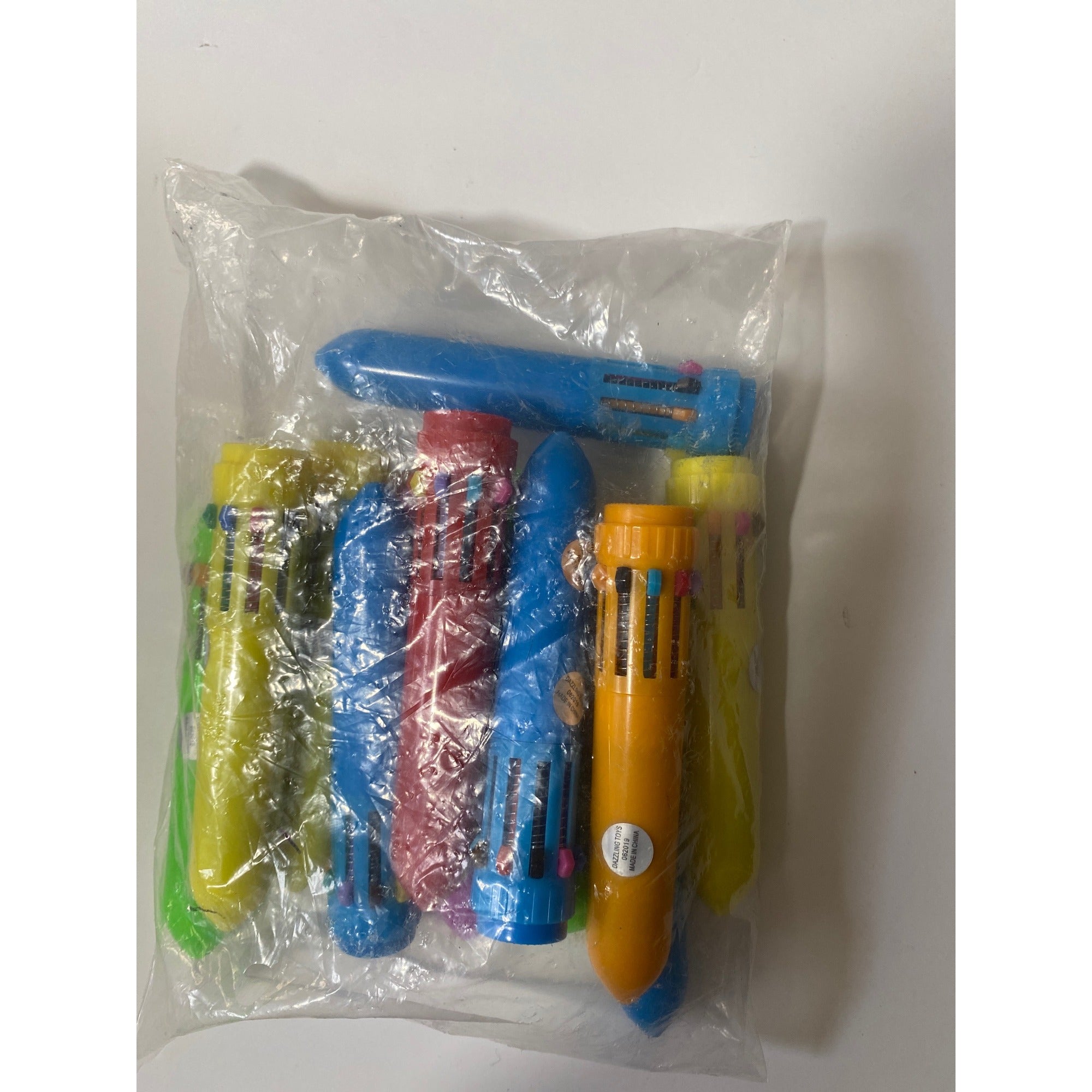 Dazzling Toys Mini Shuttle Pens Neon Plastic Click Pens 10 Ink Colors Pack Of 12