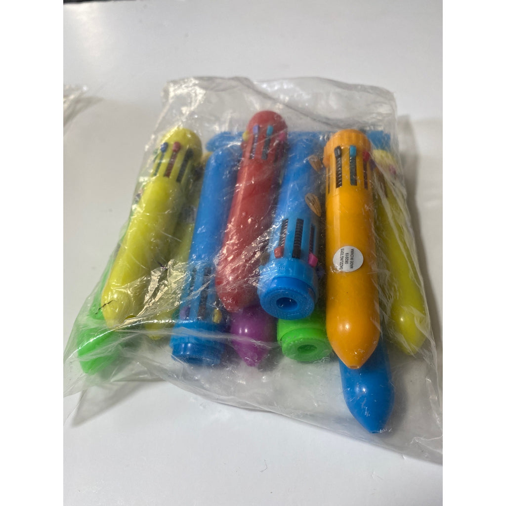 Dazzling Toys Mini Shuttle Pens Neon Plastic Click Pens 10 Ink Colors Pack Of 12