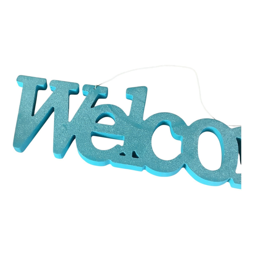 The Spring Shop Blue Glitter Welcome Sign Home Wall Decor Hanging Door Plaque