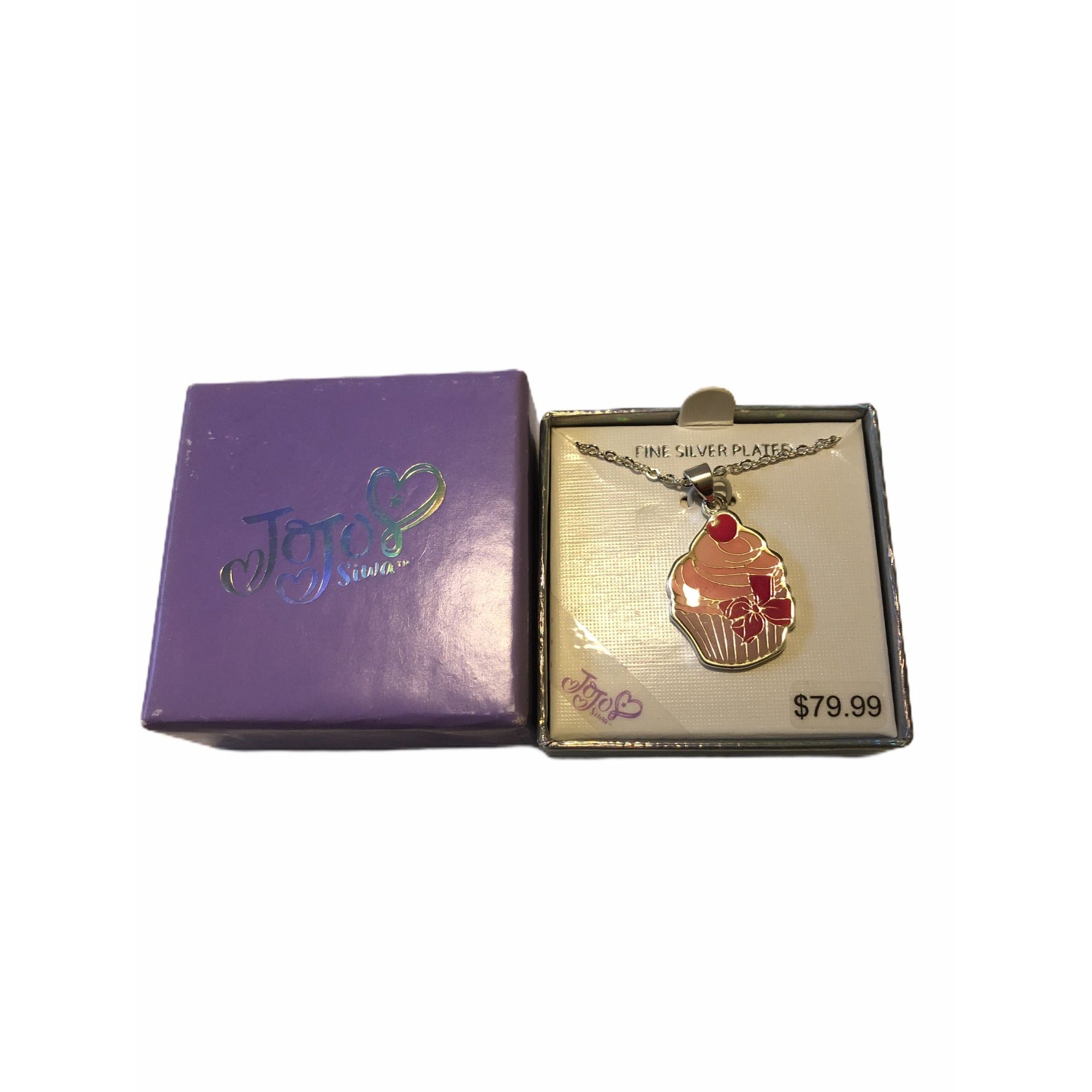 Jojo Siwa Cupcake Pendant Necklace 18" Chain Fine Silver Plated With Box Girls