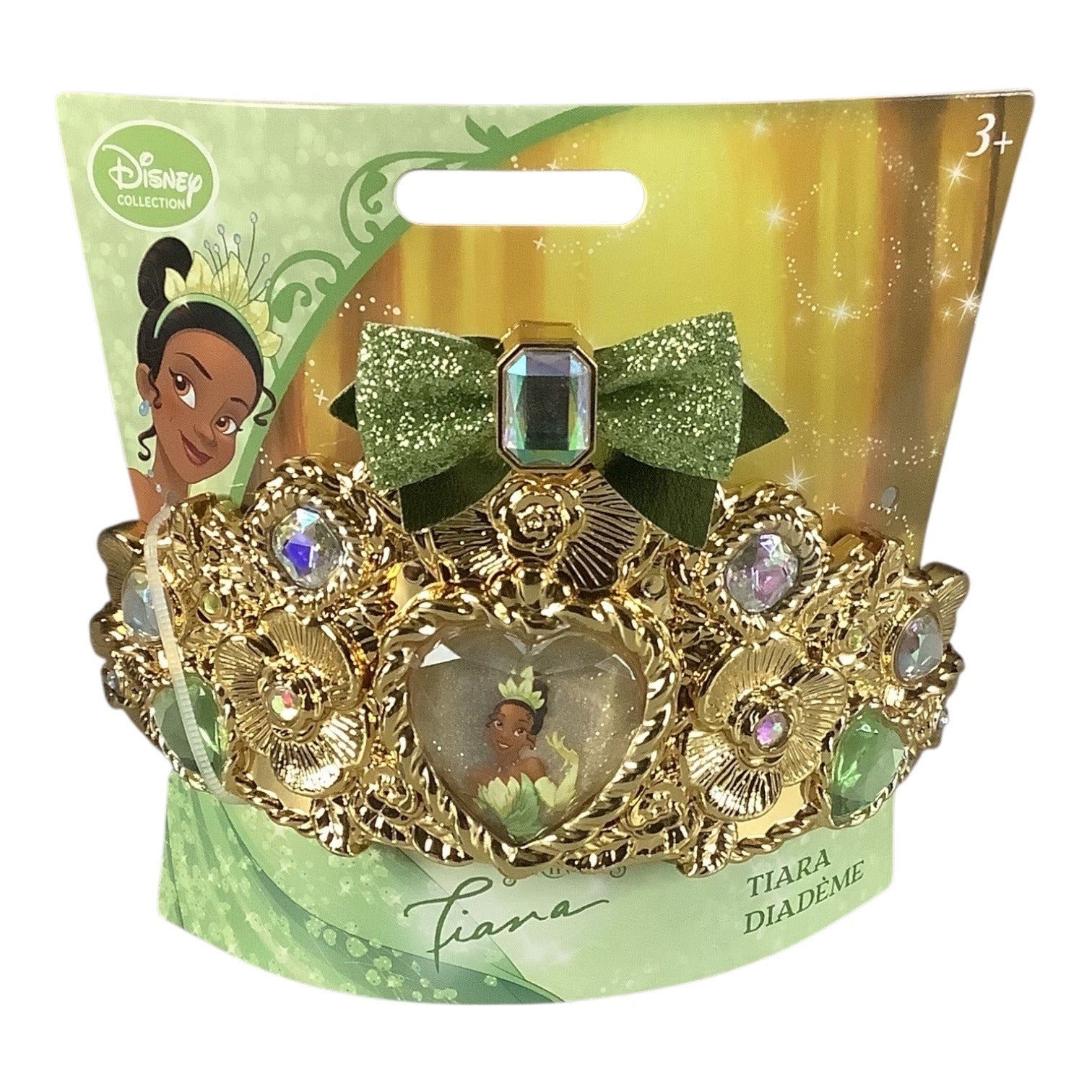 Disney Princess Tiana Gold Tiara With Glitter Bow Gem Accents For Kids Ages 3+
