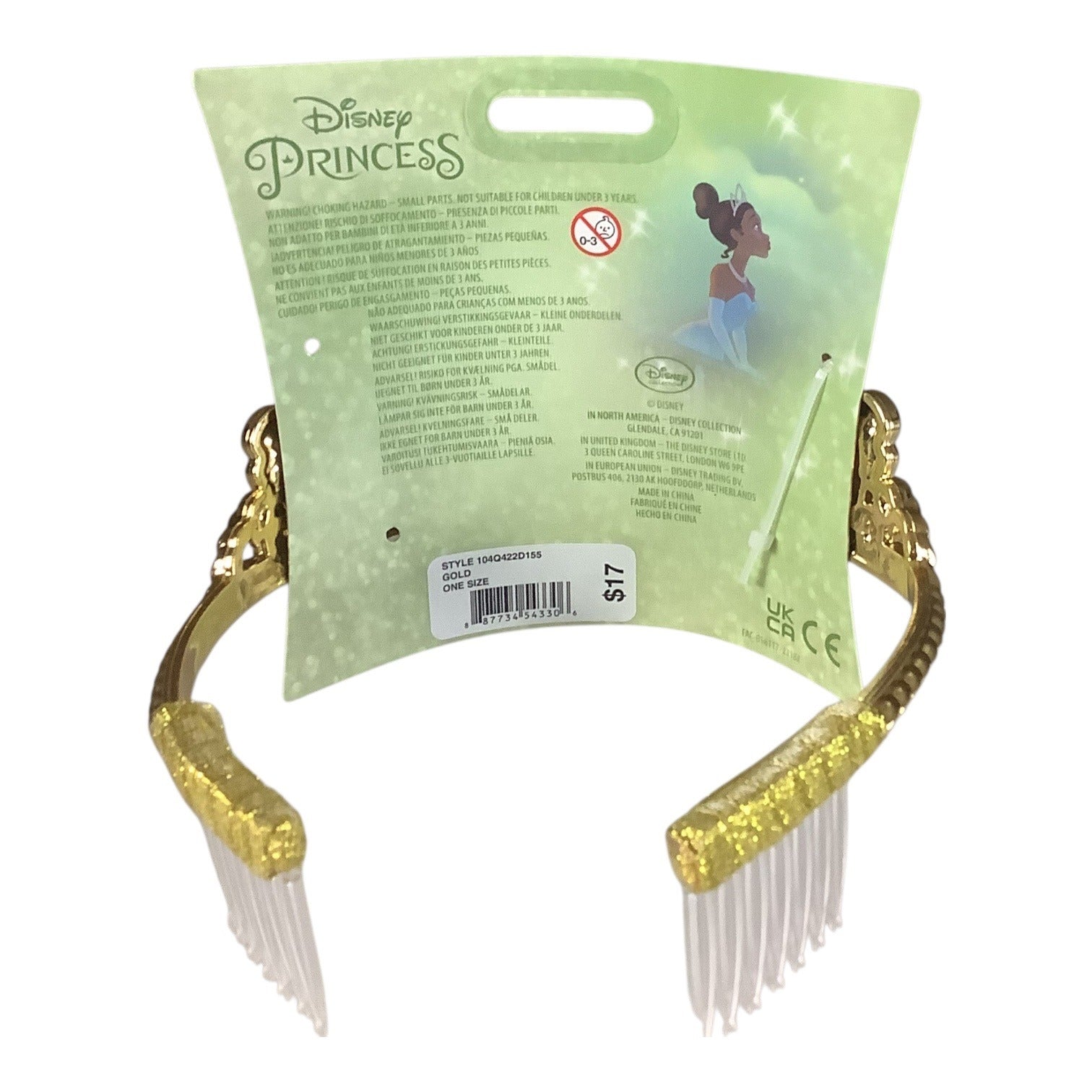 Disney Princess Tiana Gold Tiara With Glitter Bow Gem Accents For Kids Ages 3+