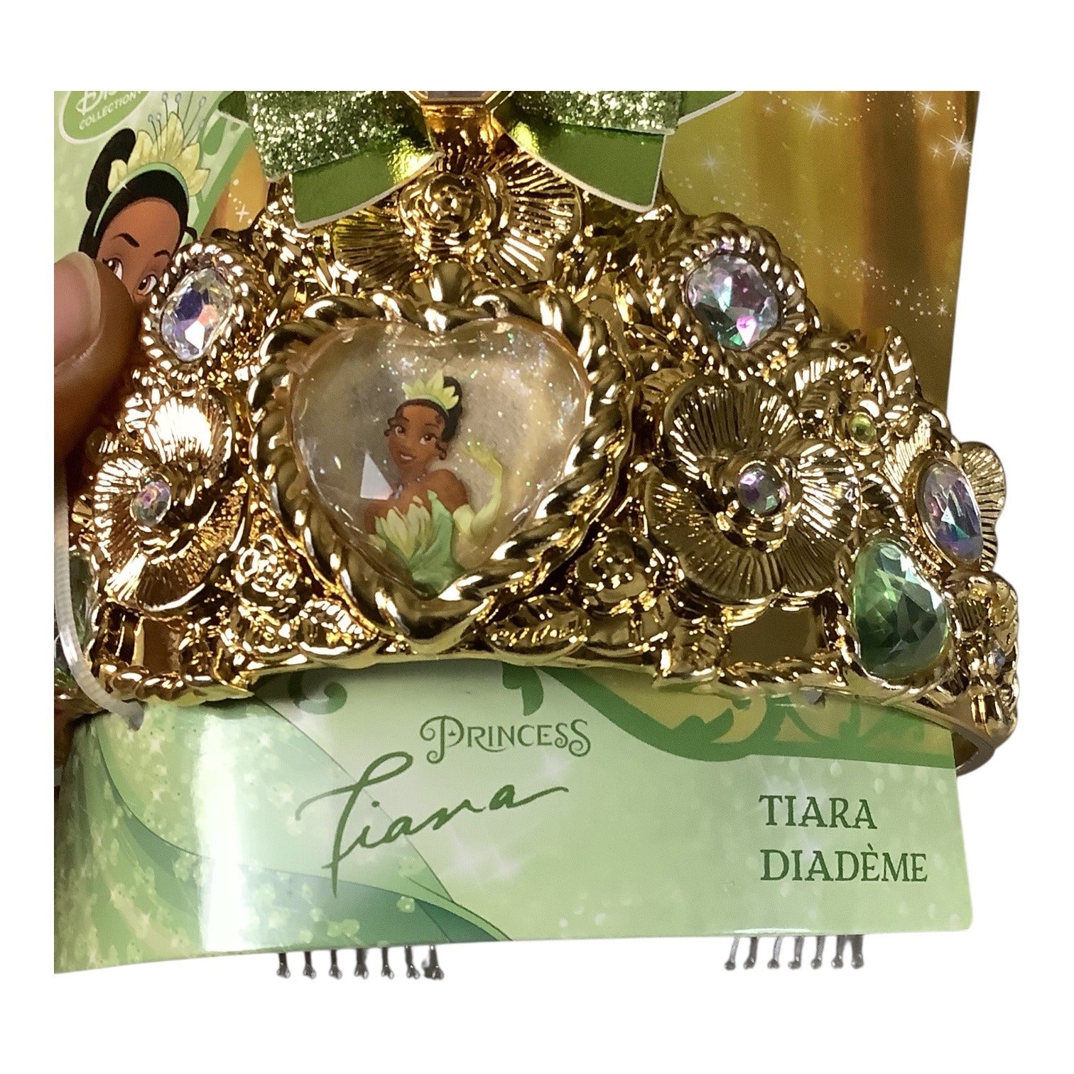 Disney Princess Tiana Gold Tiara With Glitter Bow Gem Accents For Kids Ages 3+