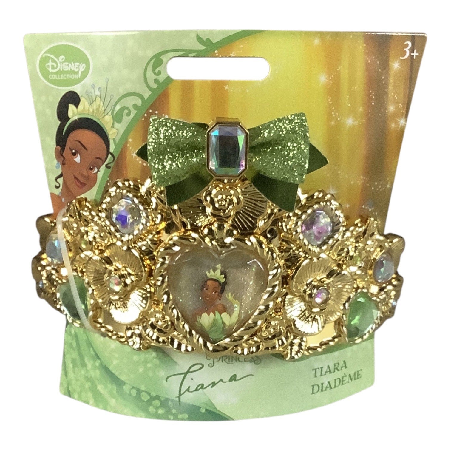 Disney Princess Tiana Gold Tiara With Glitter Bow Gem Accents For Kids Ages 3+