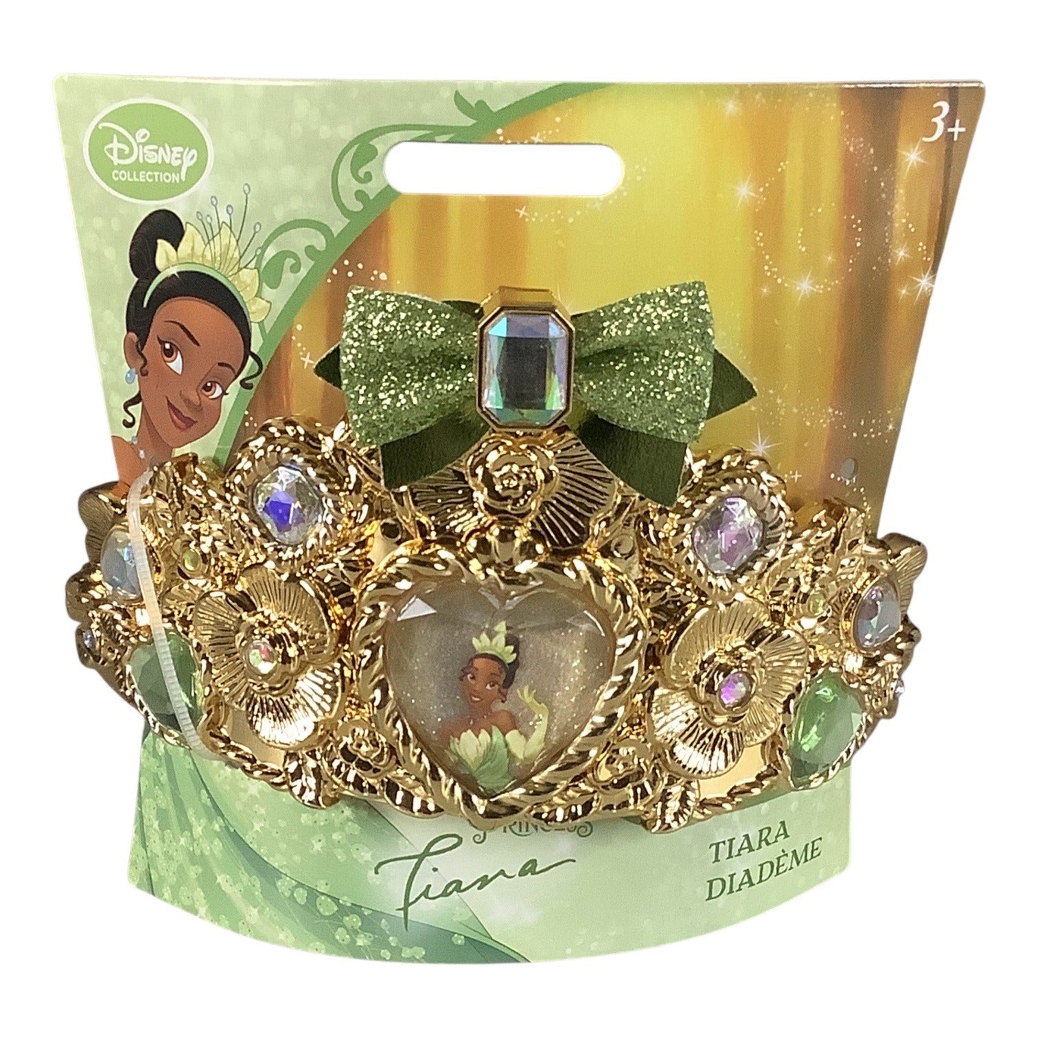 Disney Princess Tiana Gold Tiara With Glitter Bow Gem Accents For Kids Ages 3+