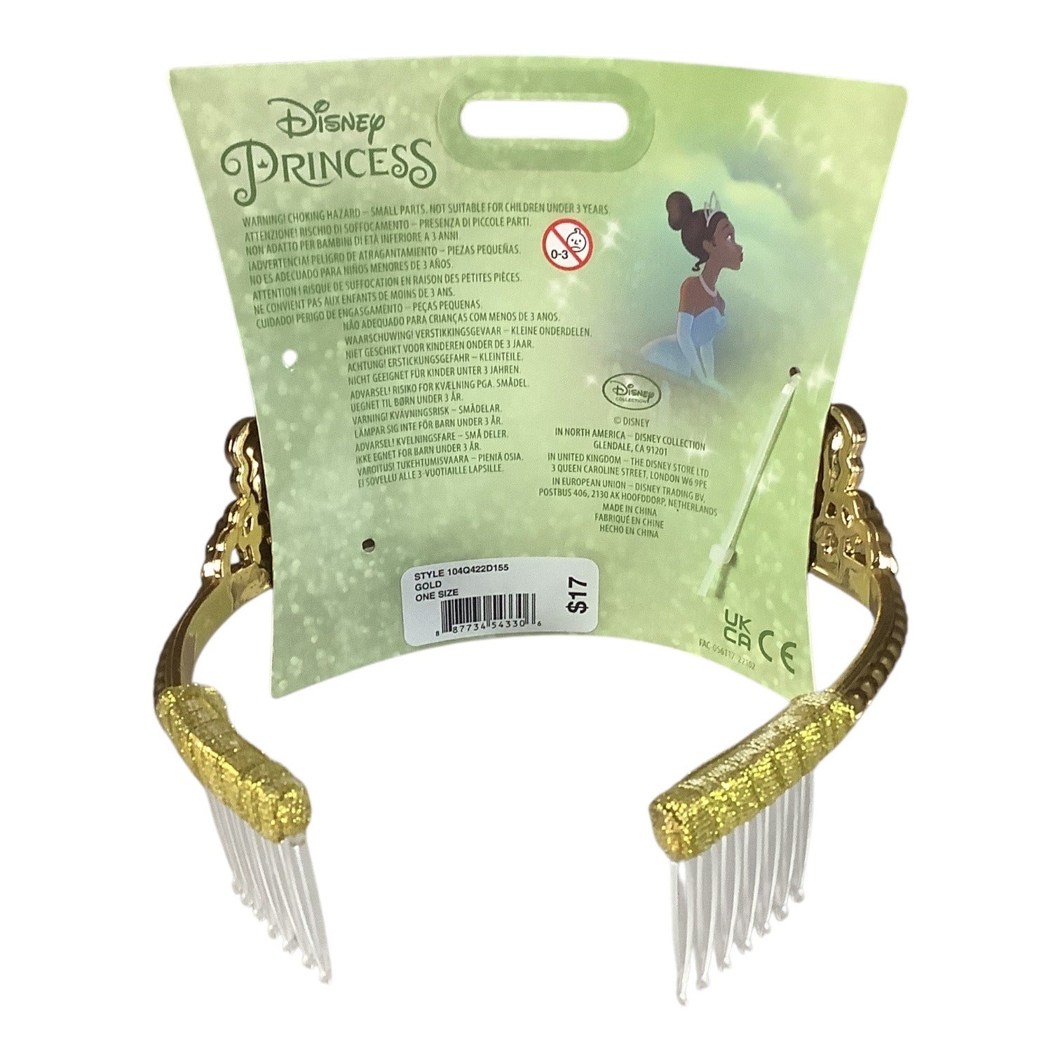 Disney Princess Tiana Gold Tiara With Glitter Bow Gem Accents For Kids Ages 3+