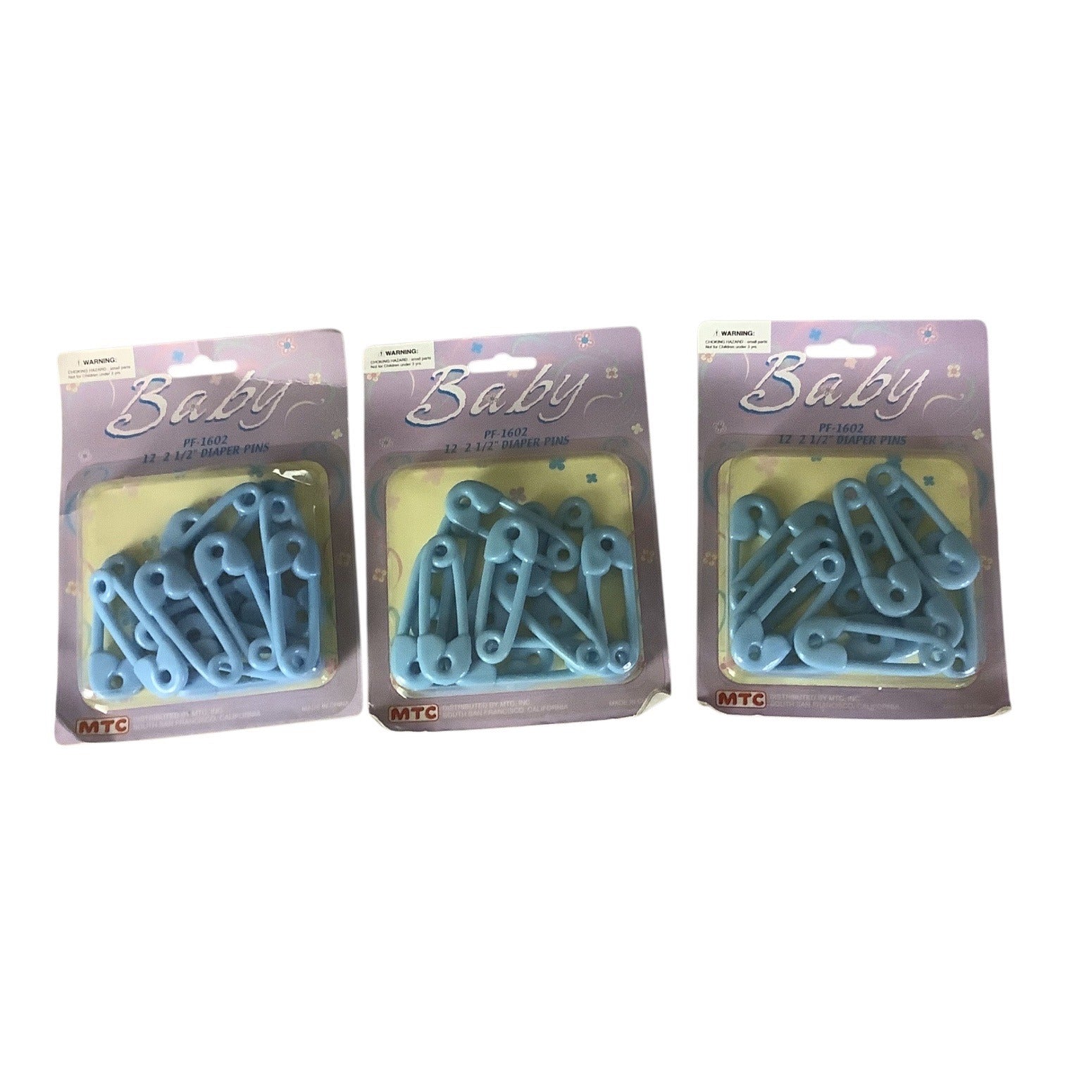 Baby Diaper Pins 2.5 Inch PF-1602 Blue 3 Packs 12 Pins Each By MTC