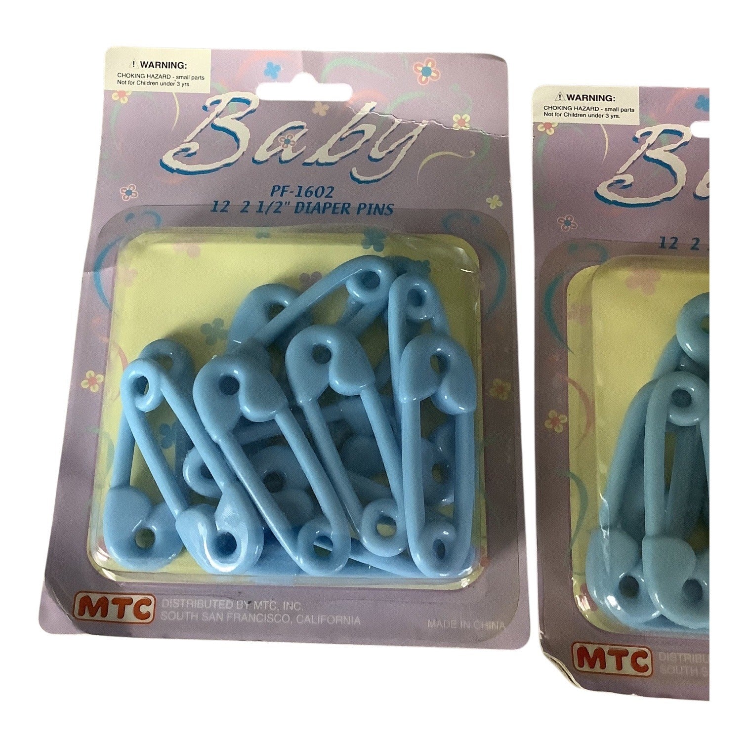 Baby Diaper Pins 2.5 Inch PF-1602 Blue 3 Packs 12 Pins Each By MTC