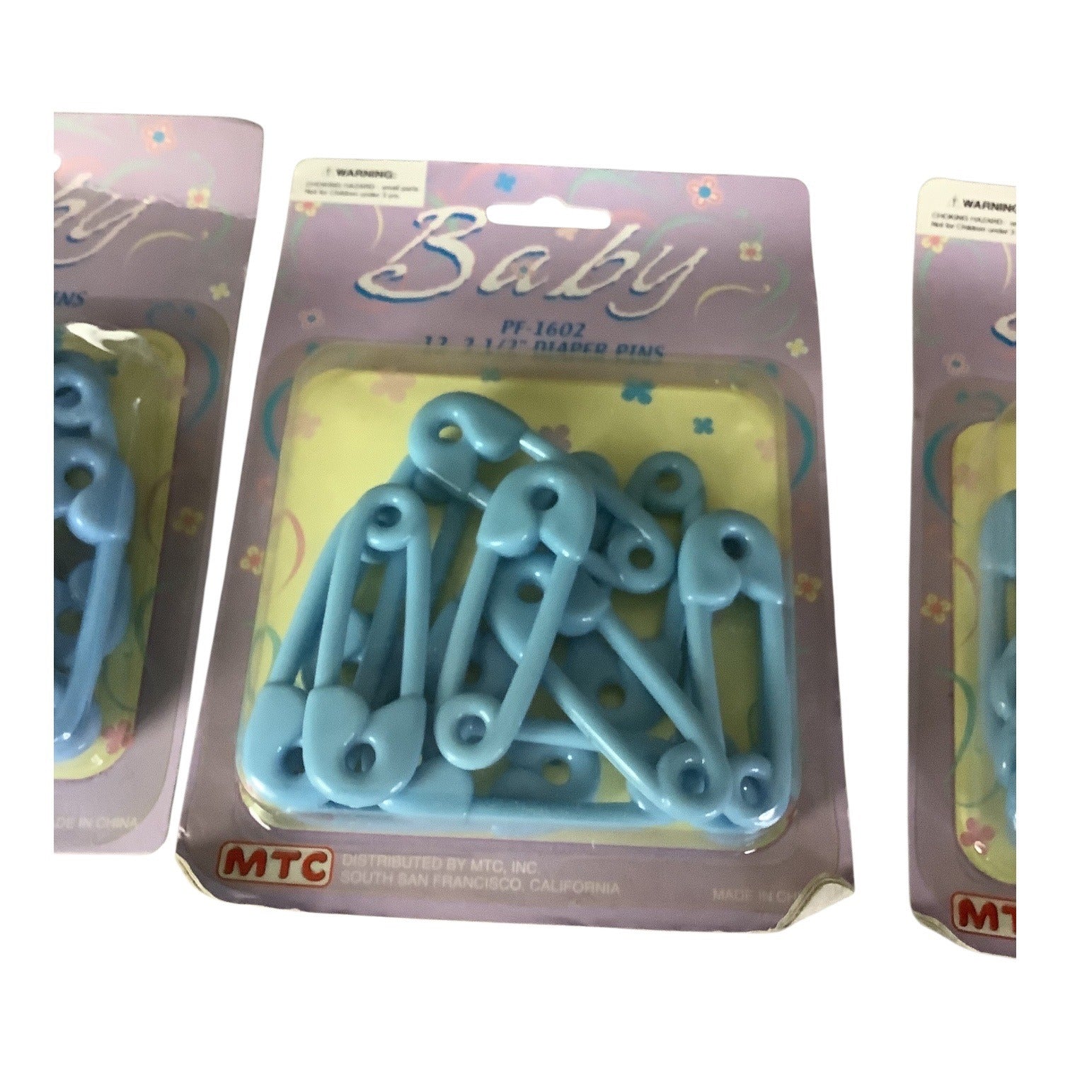 Baby Diaper Pins 2.5 Inch PF-1602 Blue 3 Packs 12 Pins Each By MTC