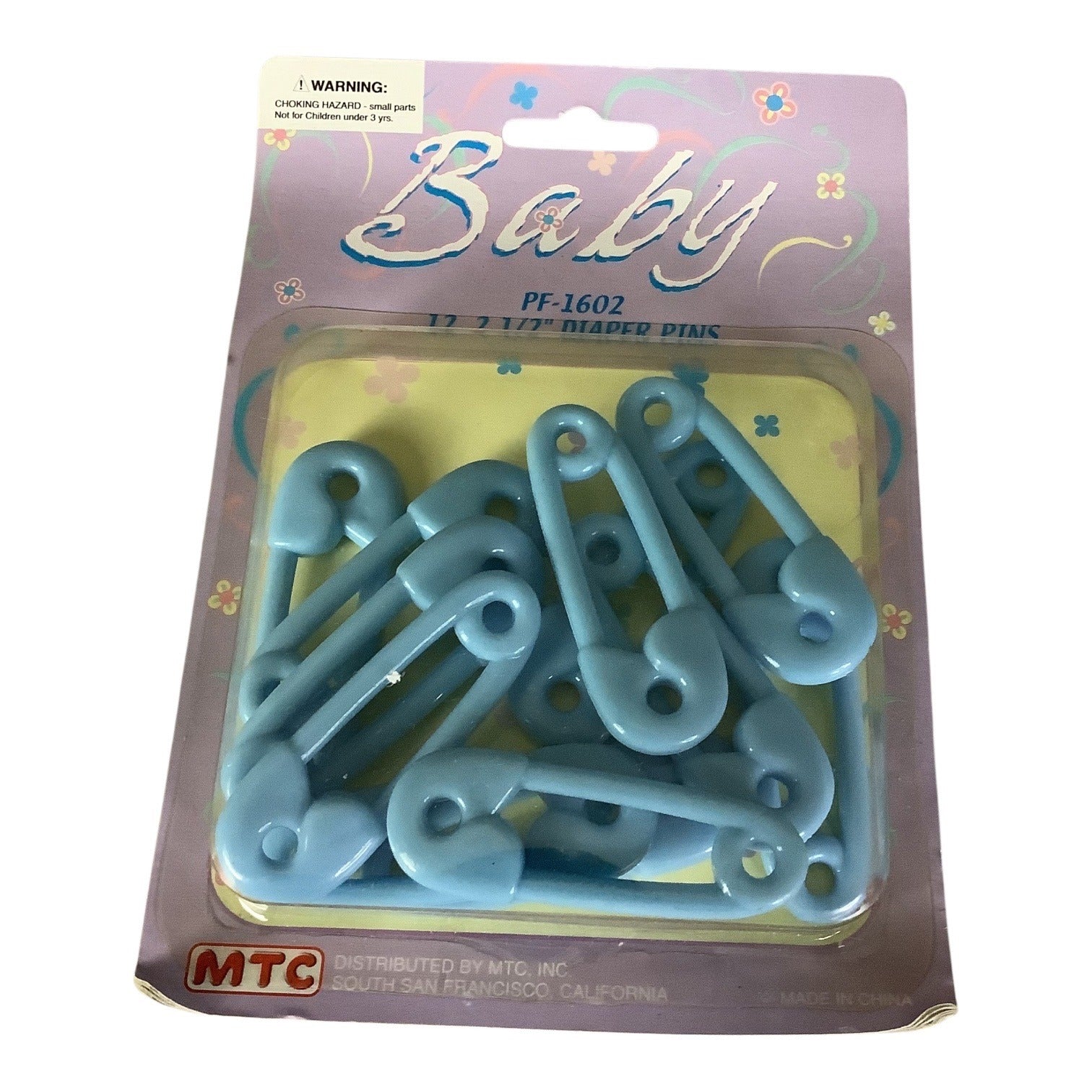 Baby Diaper Pins 2.5 Inch PF-1602 Blue 3 Packs 12 Pins Each By MTC