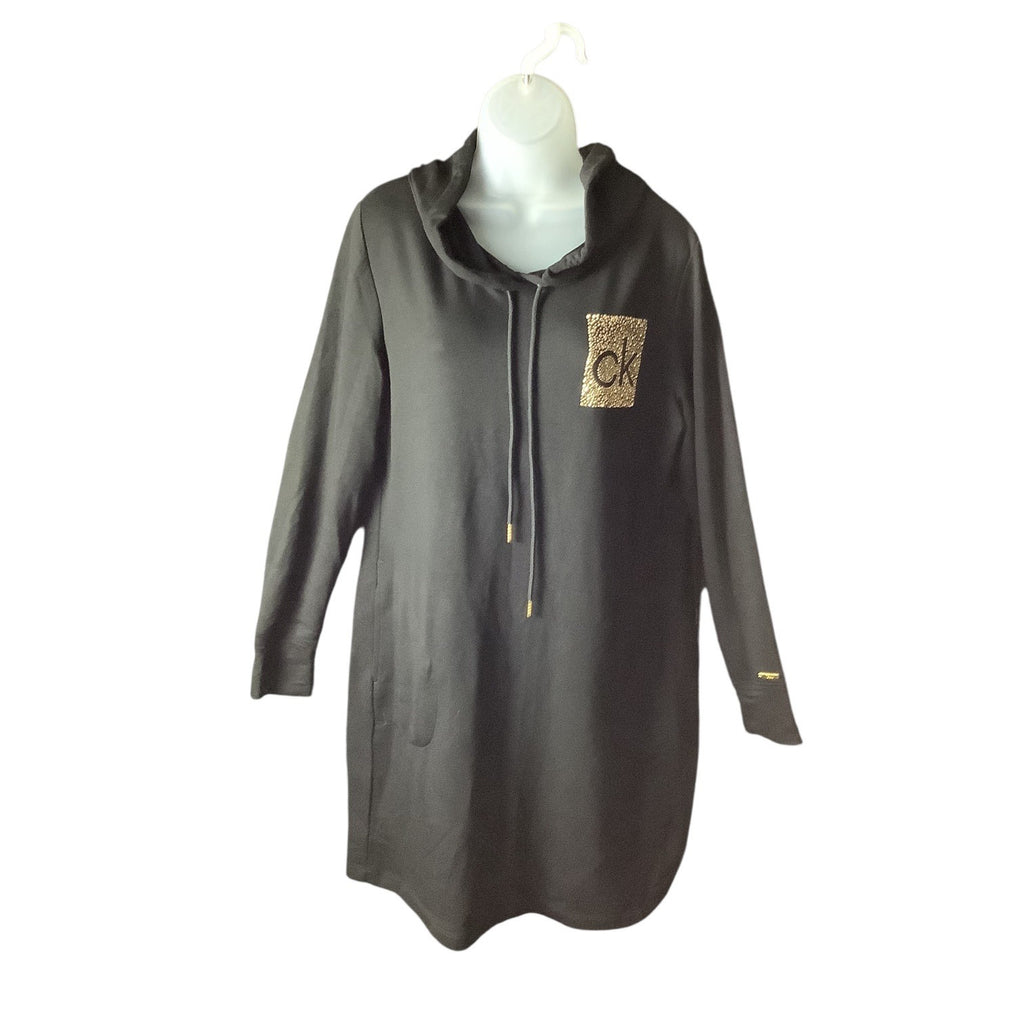 Calvin Klein Side Logo Hoodie Black Dress Womens Size L Long Sleeve