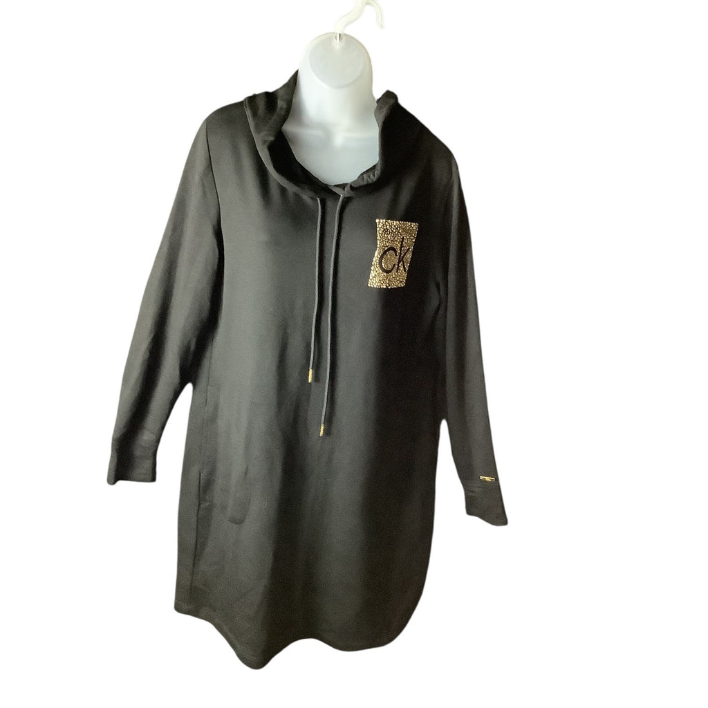 Calvin Klein Side Logo Hoodie Black Dress Womens Size L Long Sleeve