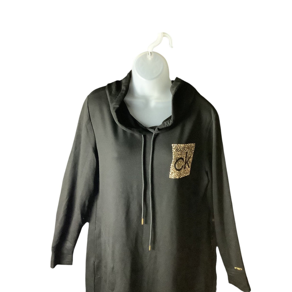 Calvin Klein Side Logo Hoodie Black Dress Womens Size L Long Sleeve