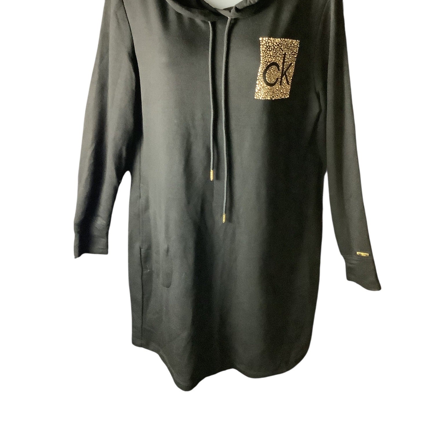 Calvin Klein Side Logo Hoodie Black Dress Womens Size L Long Sleeve