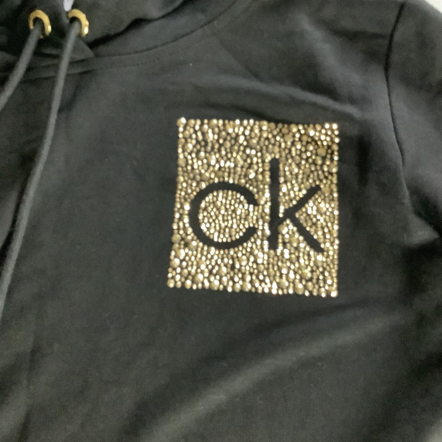 Calvin Klein Side Logo Hoodie Black Dress Womens Size L Long Sleeve