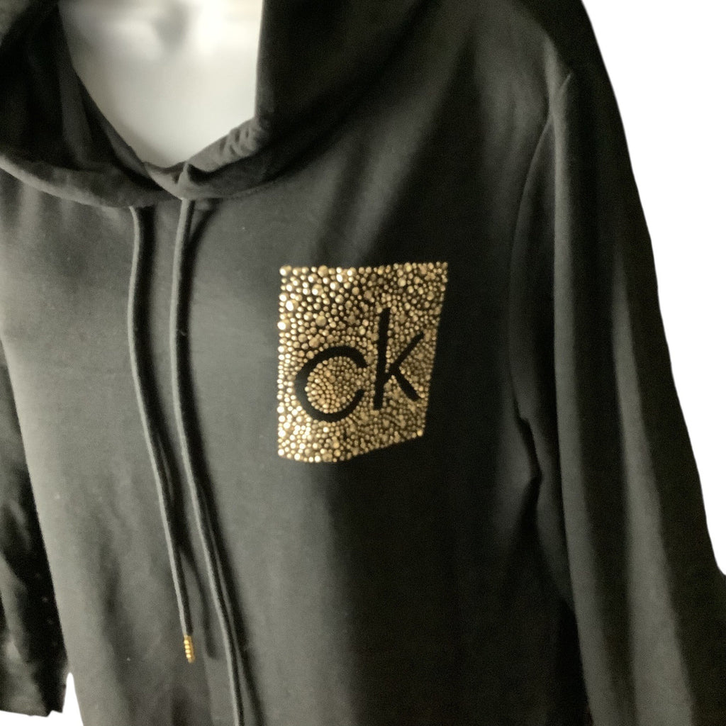 Calvin Klein Side Logo Hoodie Black Dress Womens Size L Long Sleeve