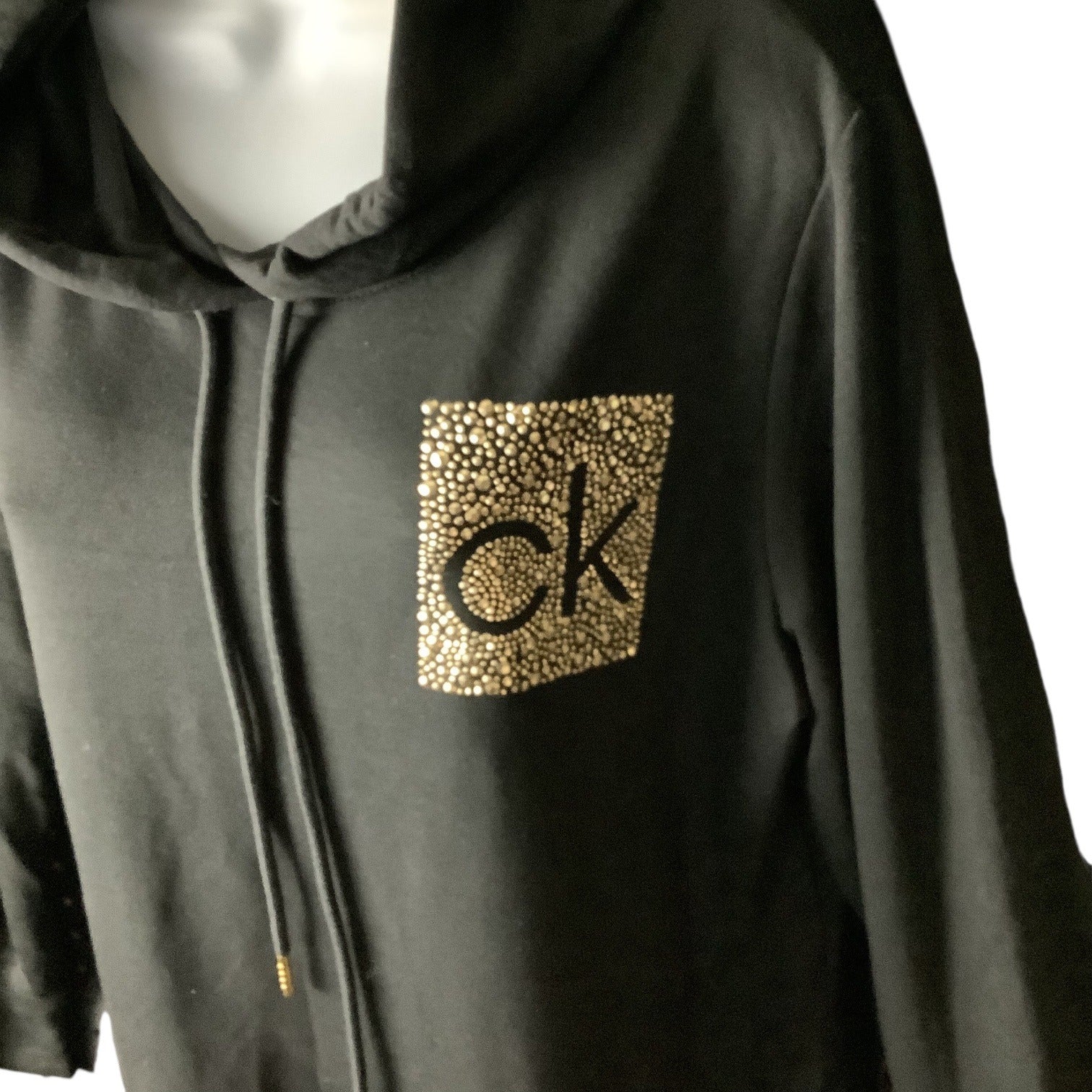 Calvin Klein Side Logo Hoodie Black Dress Womens Size L Long Sleeve
