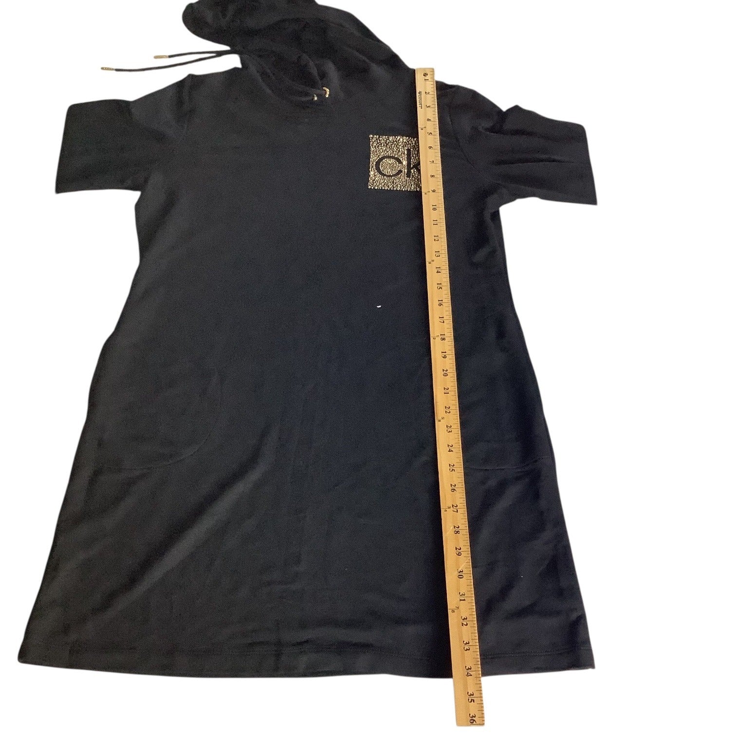 Calvin Klein Side Logo Hoodie Black Dress Womens Size L Long Sleeve