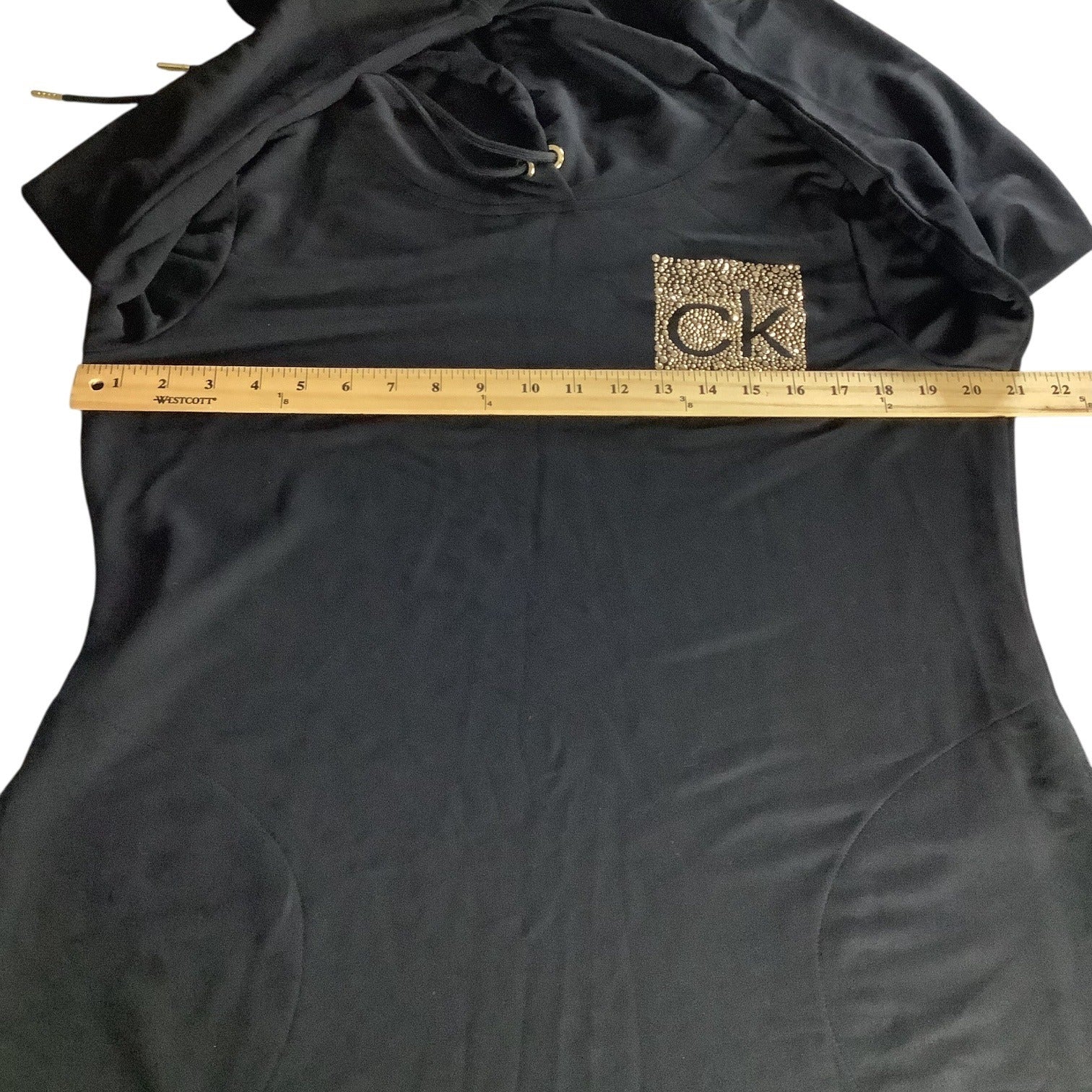 Calvin Klein Side Logo Hoodie Black Dress Womens Size L Long Sleeve