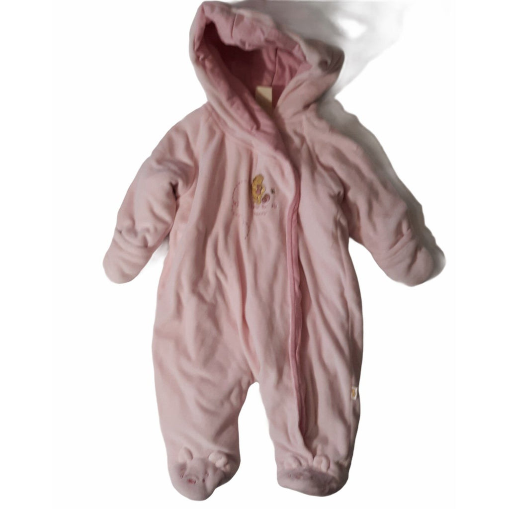 Disney Classic Pooh Baby Girl Hooded Pink Fleece Footed Onesie Embroidery 6M