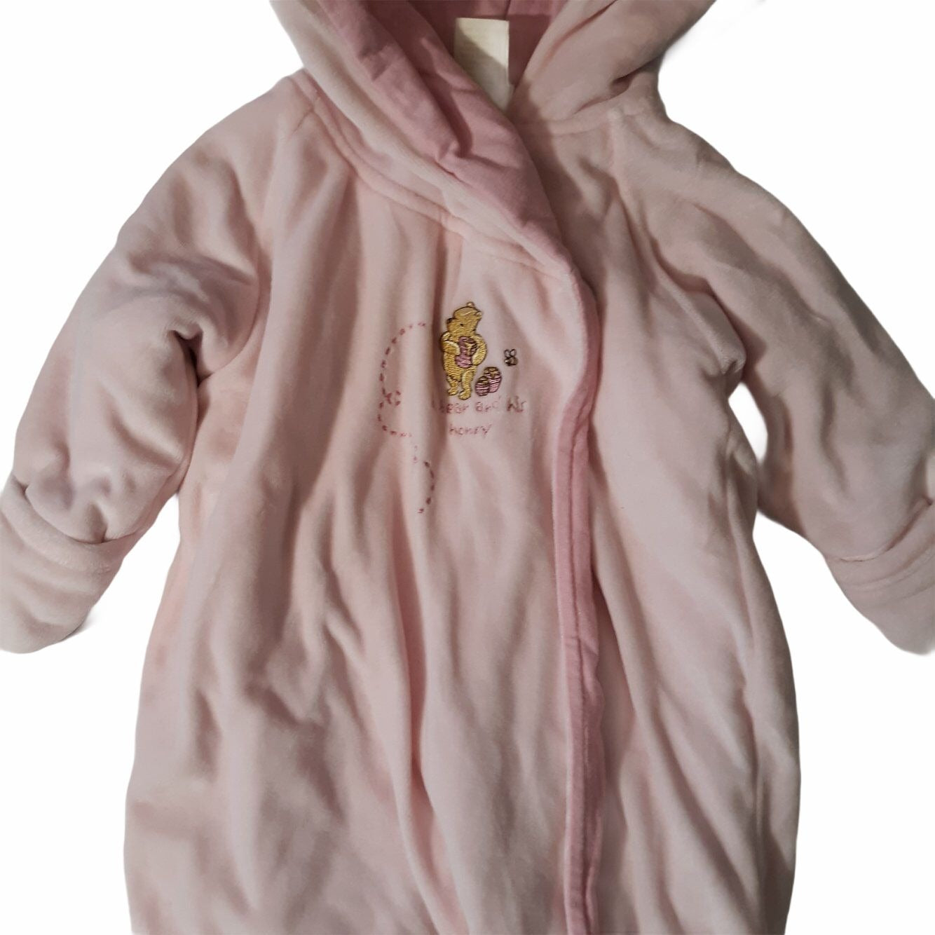 Disney Classic Pooh Baby Girl Hooded Pink Fleece Footed Onesie Embroidery 6M