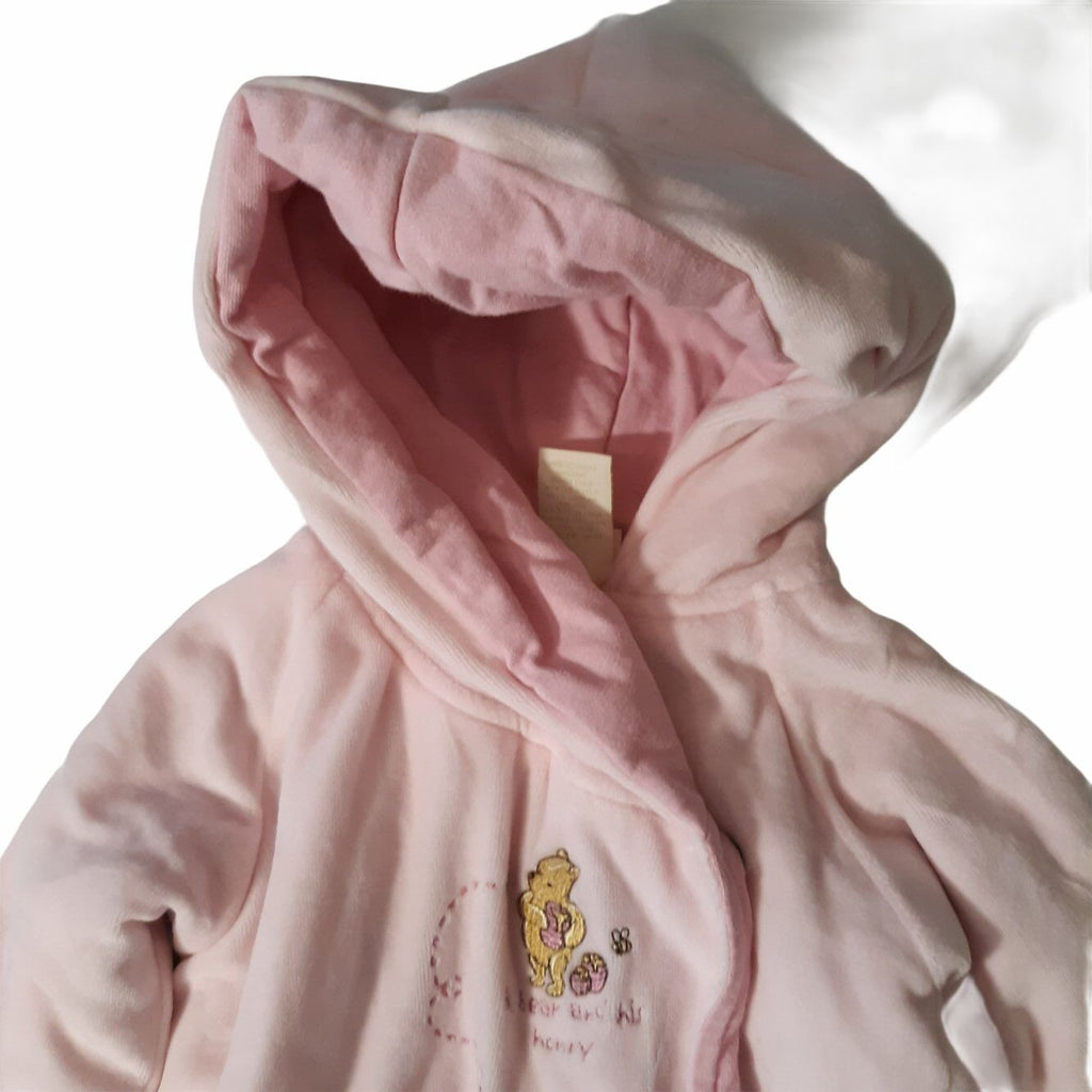 Disney Classic Pooh Baby Girl Hooded Pink Fleece Footed Onesie Embroidery 6M