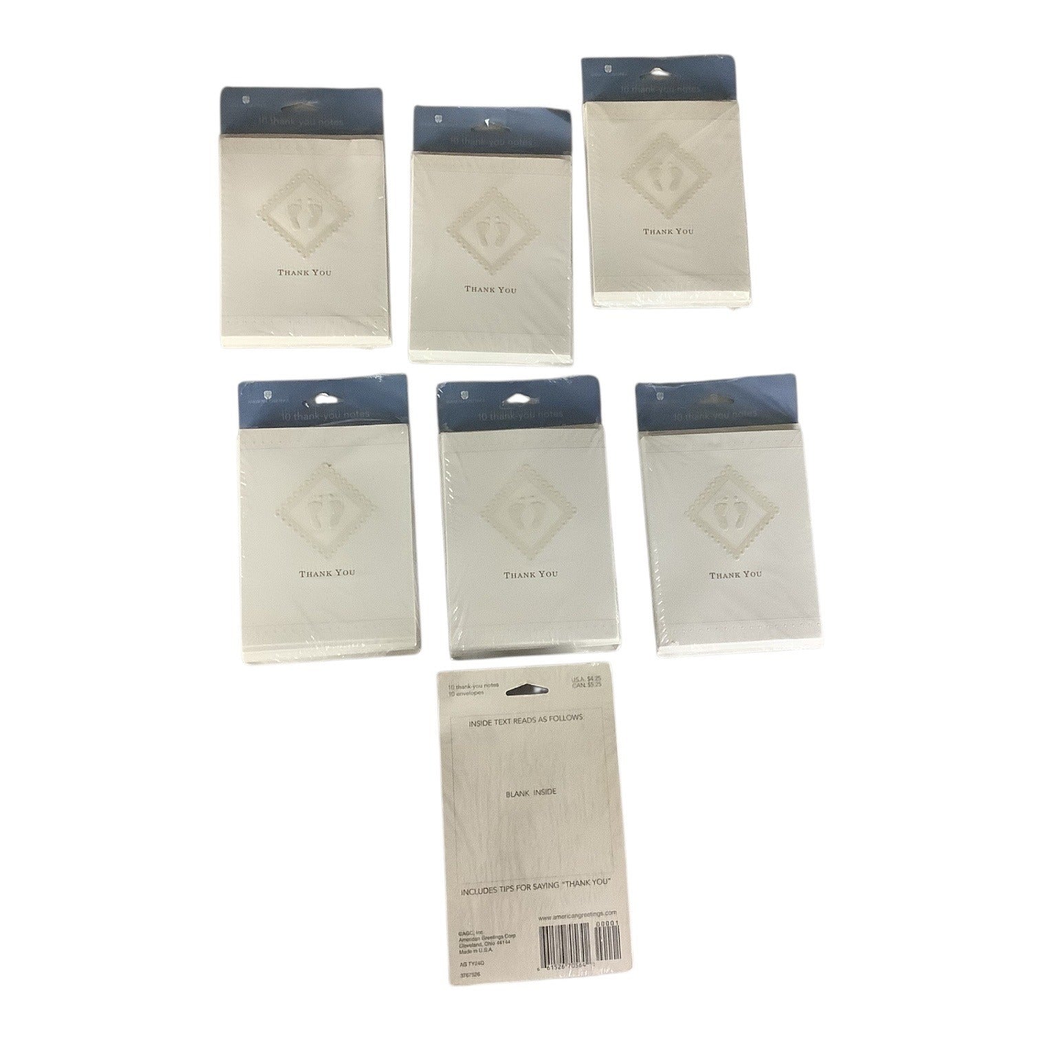 American Greetings Thank You Cards With Envelopes 7 Packs Footprint Design Blank Inside