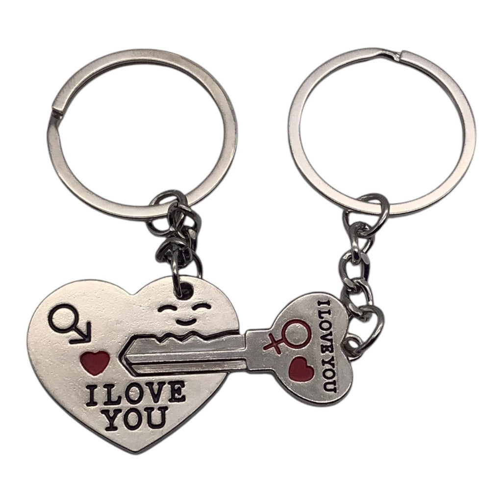 2pc Lovers Keychain Set Heart Lock & Key Design I Love You Engraving Key Rings