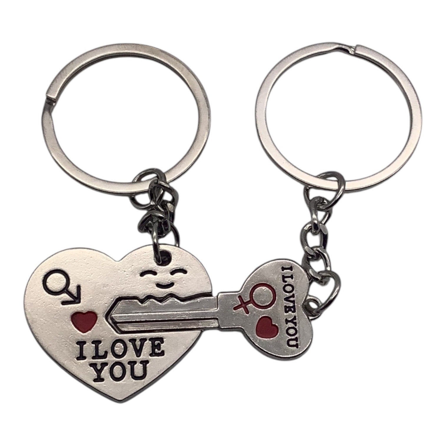 2pc Lovers Keychain Set Heart Lock & Key Design I Love You Engraving Key Rings