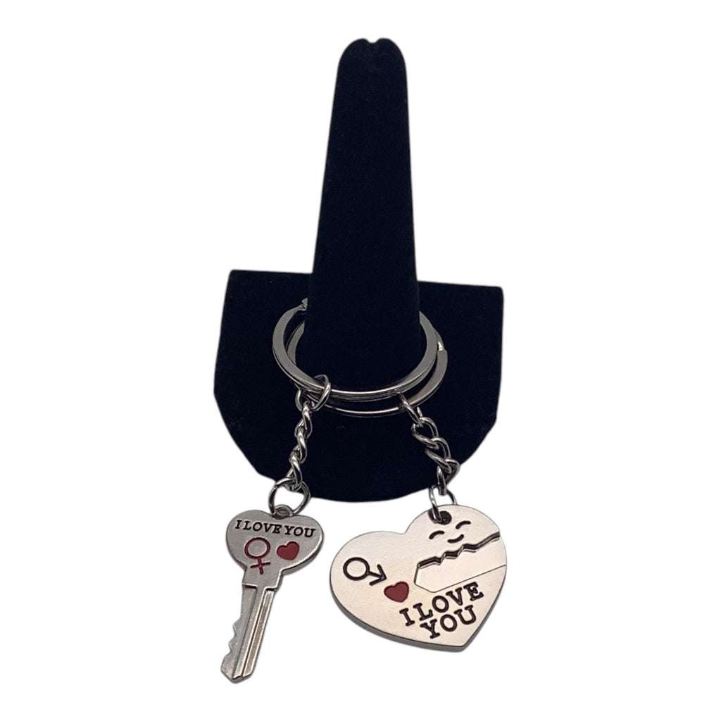2pc Lovers Keychain Set Heart Lock & Key Design I Love You Engraving Key Rings