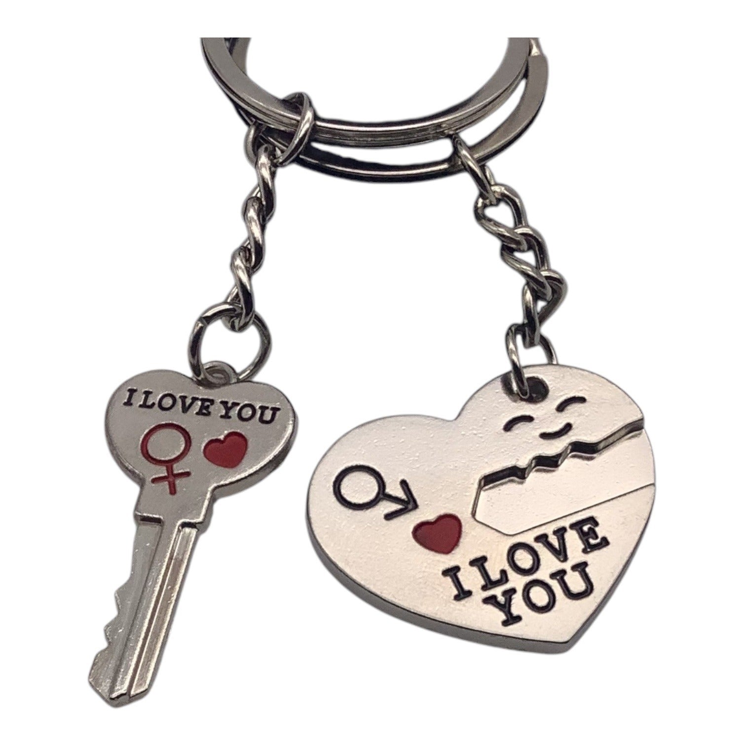 2pc Lovers Keychain Set Heart Lock & Key Design I Love You Engraving Key Rings