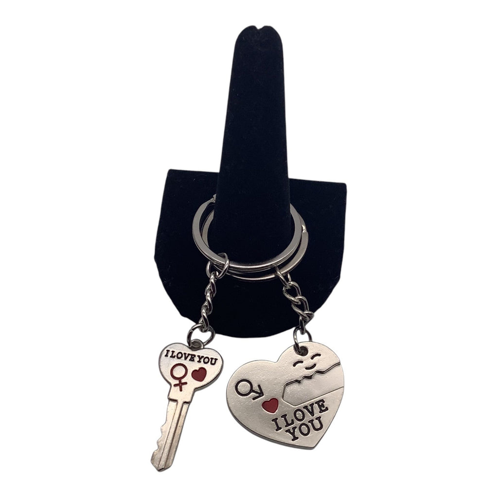 2pc Lovers Keychain Set Heart Lock & Key Design I Love You Engraving Key Rings