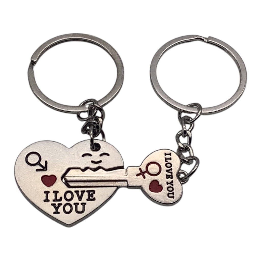 2pc Lovers Keychain Set Heart Lock & Key Design I Love You Engraving Key Rings