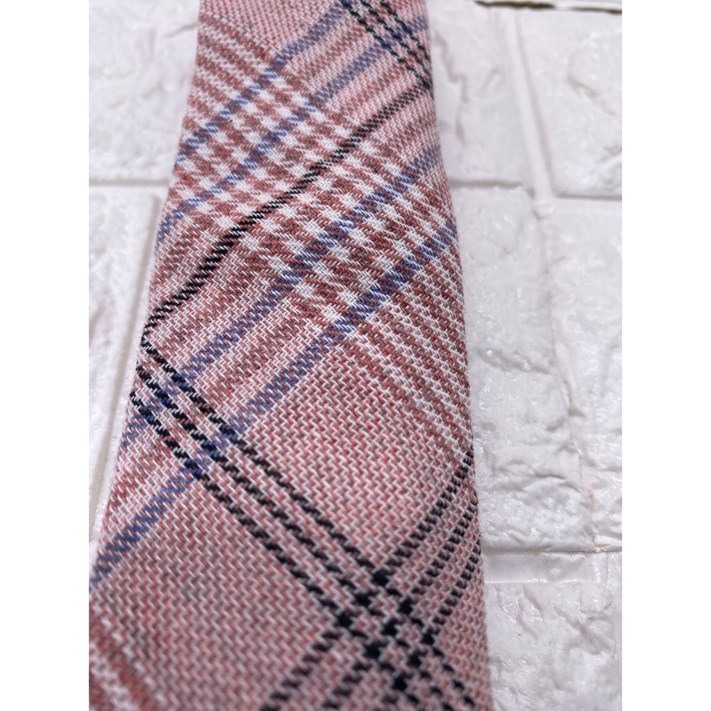 Skinny Tie Madness Mens Plaid Skinny Tie Pink Patch 100% Cotton SKM3225