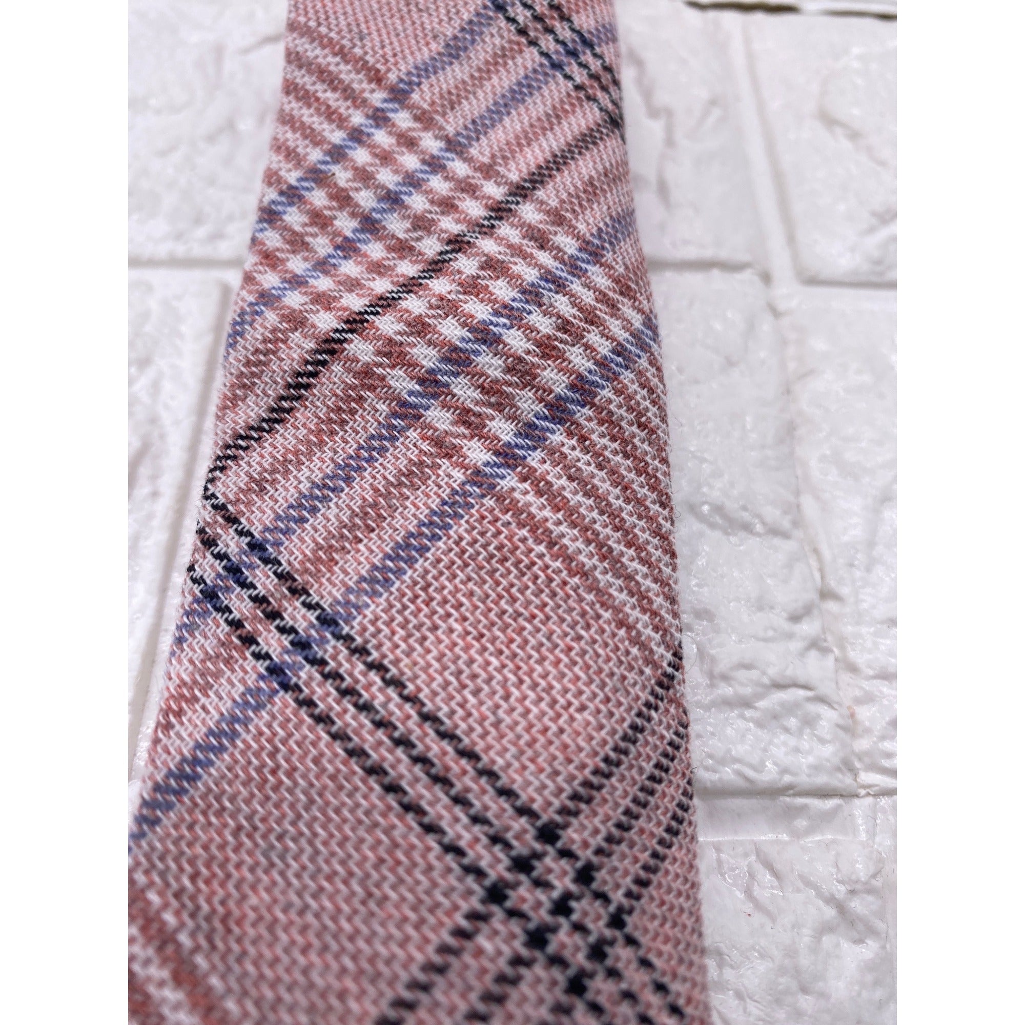Skinny Tie Madness Mens Plaid Skinny Tie Pink Patch 100% Cotton SKM3225
