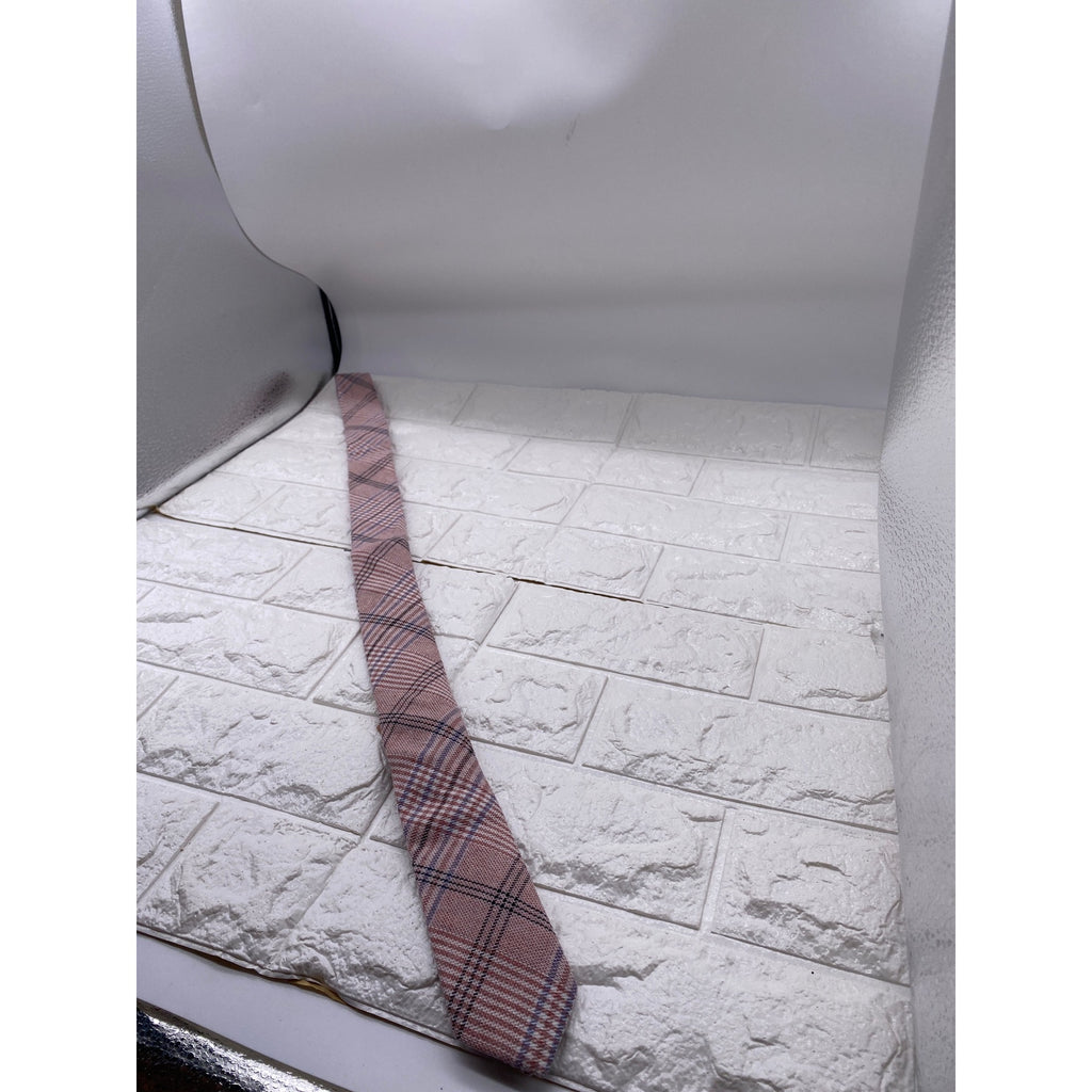 Skinny Tie Madness Mens Plaid Skinny Tie Pink Patch 100% Cotton SKM3225