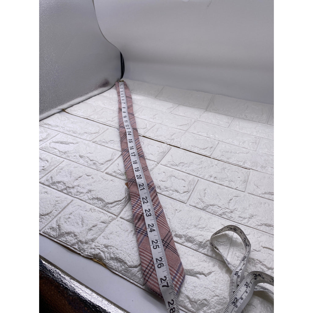 Skinny Tie Madness Mens Plaid Skinny Tie Pink Patch 100% Cotton SKM3225