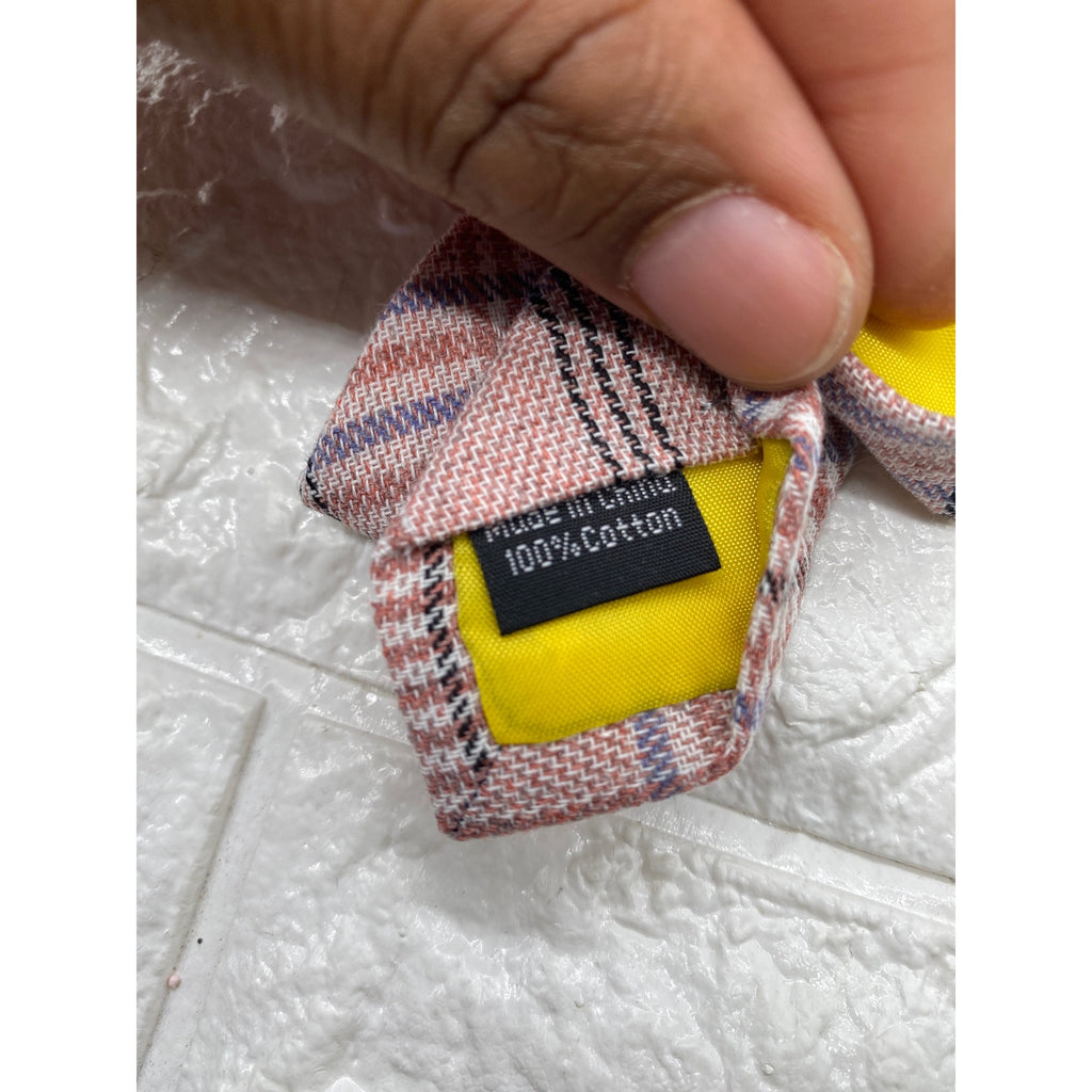 Skinny Tie Madness Mens Plaid Skinny Tie Pink Patch 100% Cotton SKM3225