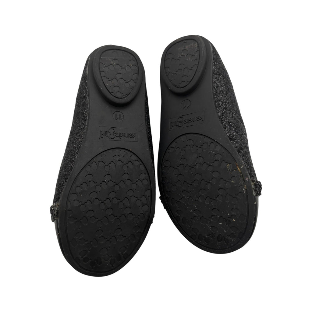 Kensie Girl Black Glitter Ballet Flats Patent Cap Toe & Rhinestone Strap Size 11