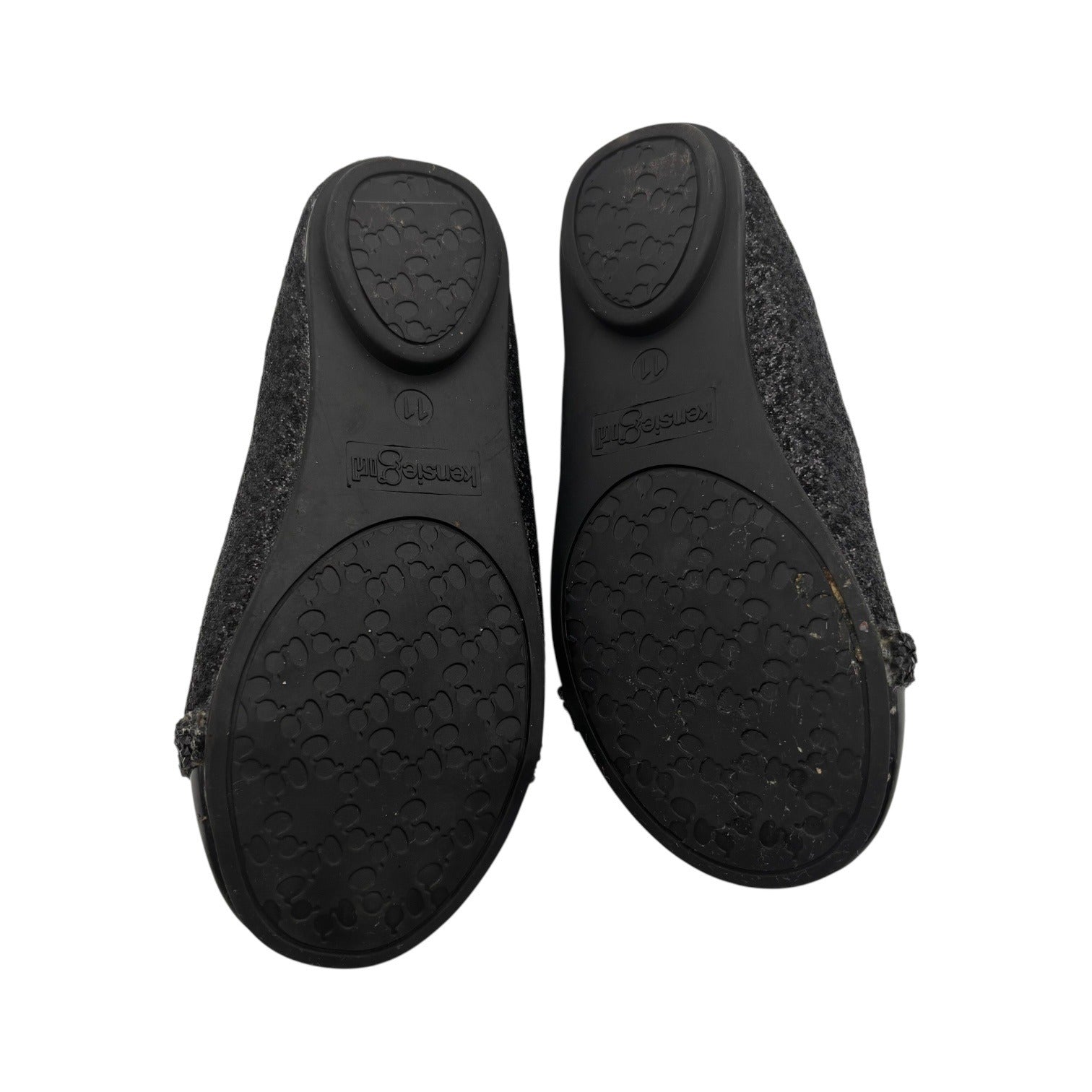 Kensie Girl Black Glitter Ballet Flats Patent Cap Toe & Rhinestone Strap Size 11