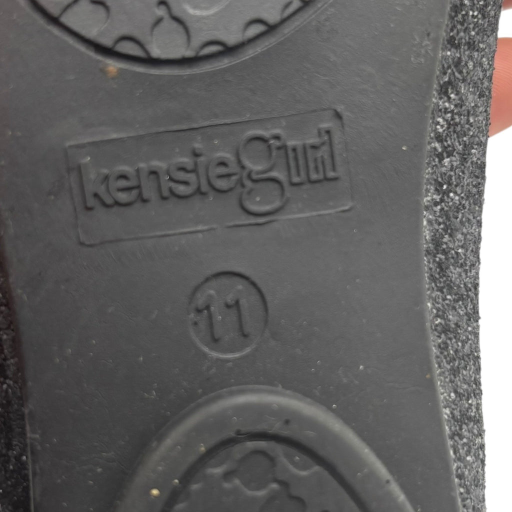 Kensie Girl Black Glitter Ballet Flats Patent Cap Toe & Rhinestone Strap Size 11