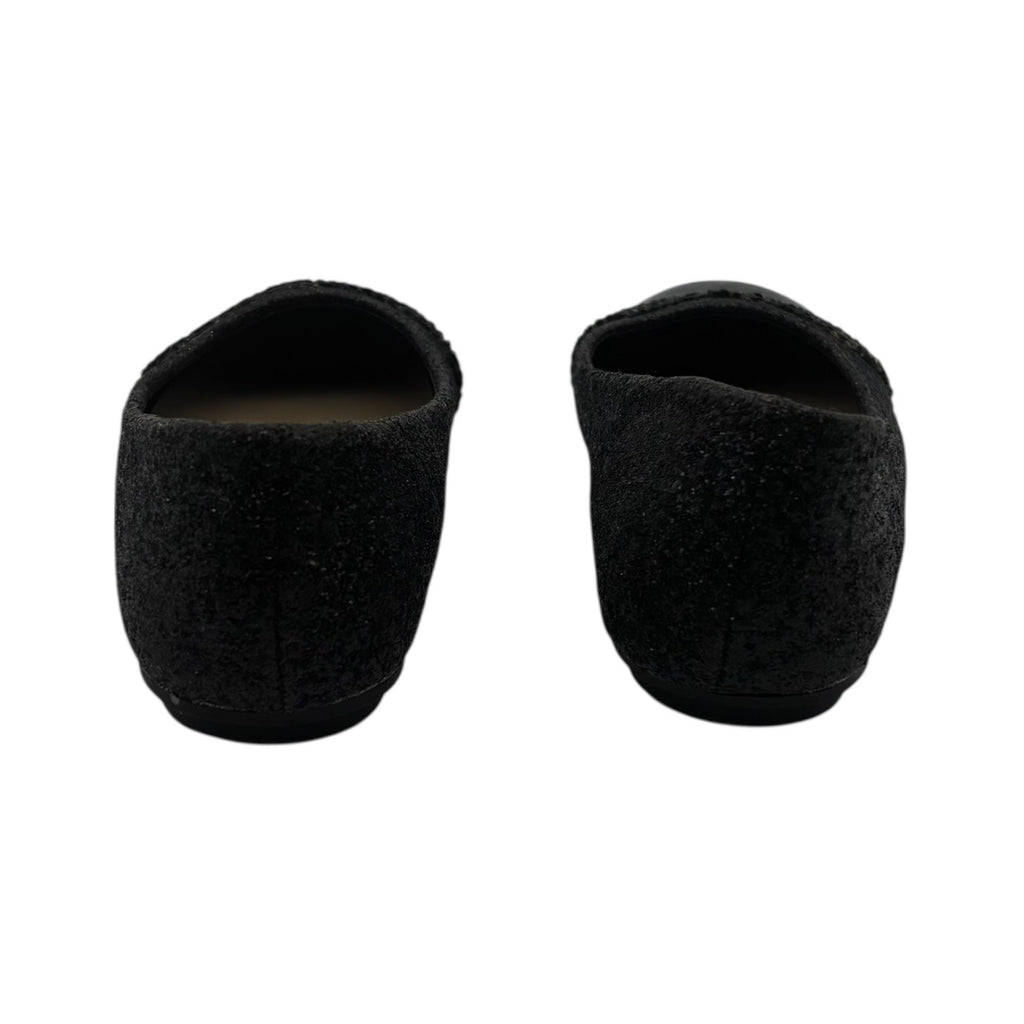 Kensie Girl Black Glitter Ballet Flats Patent Cap Toe & Rhinestone Strap Size 11