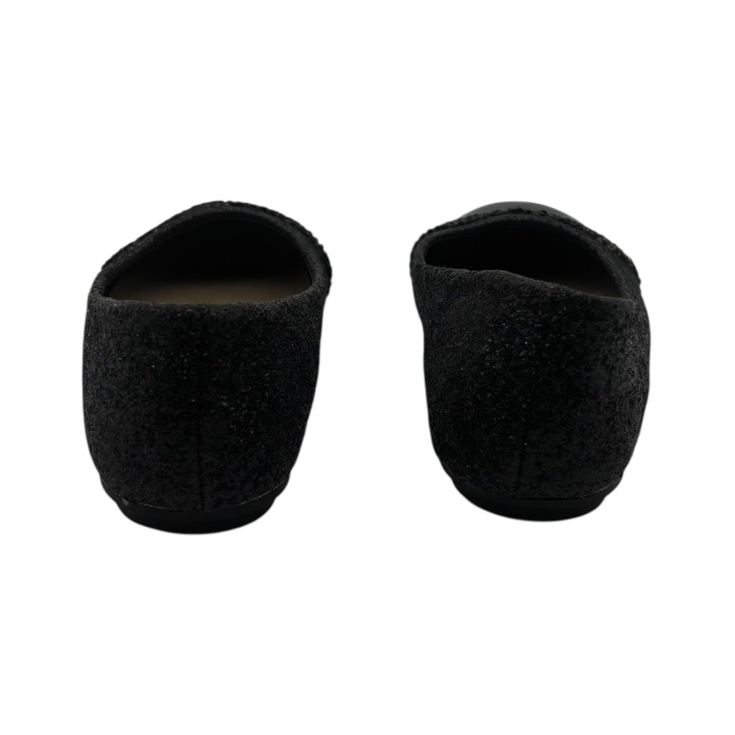 Kensie Girl Black Glitter Ballet Flats Patent Cap Toe & Rhinestone Strap Size 11