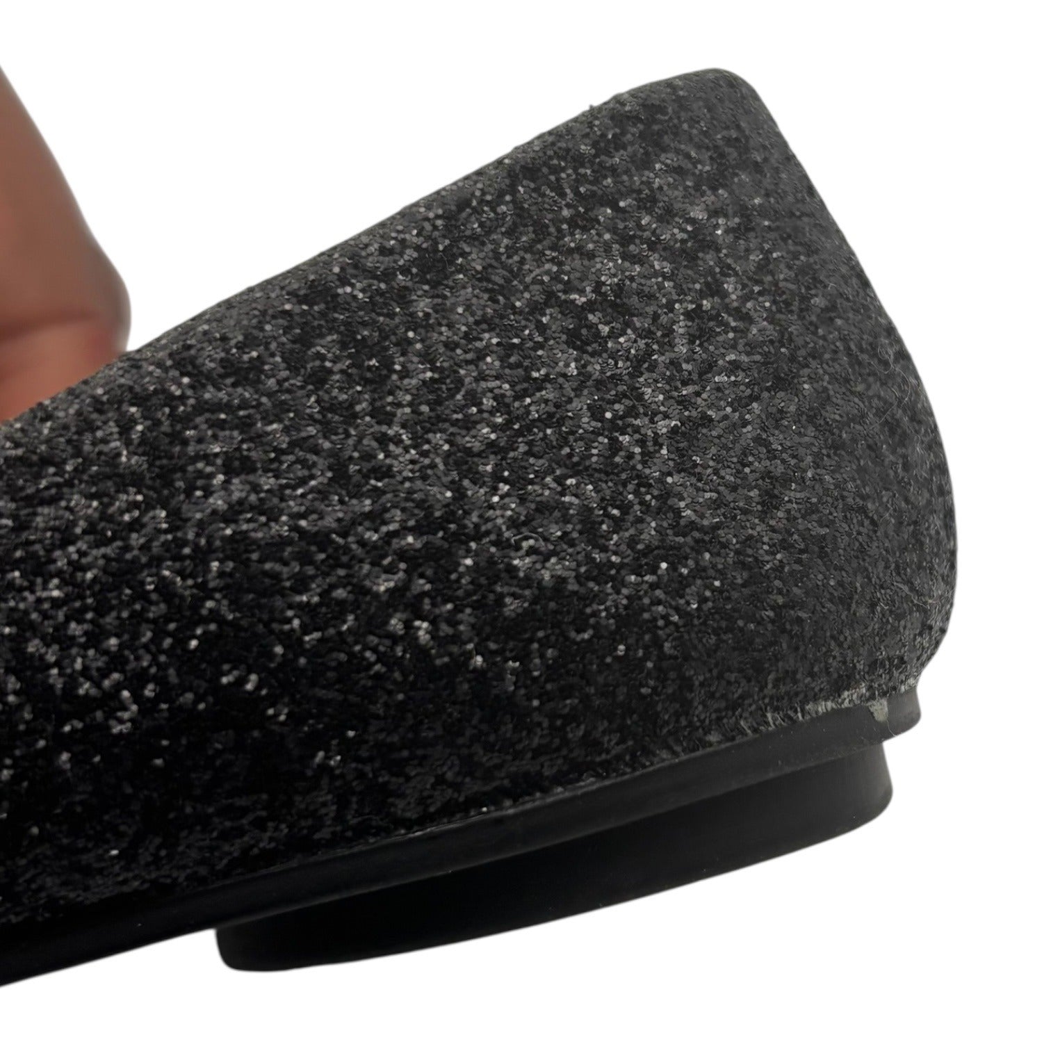 Kensie Girl Black Glitter Ballet Flats Patent Cap Toe & Rhinestone Strap Size 11