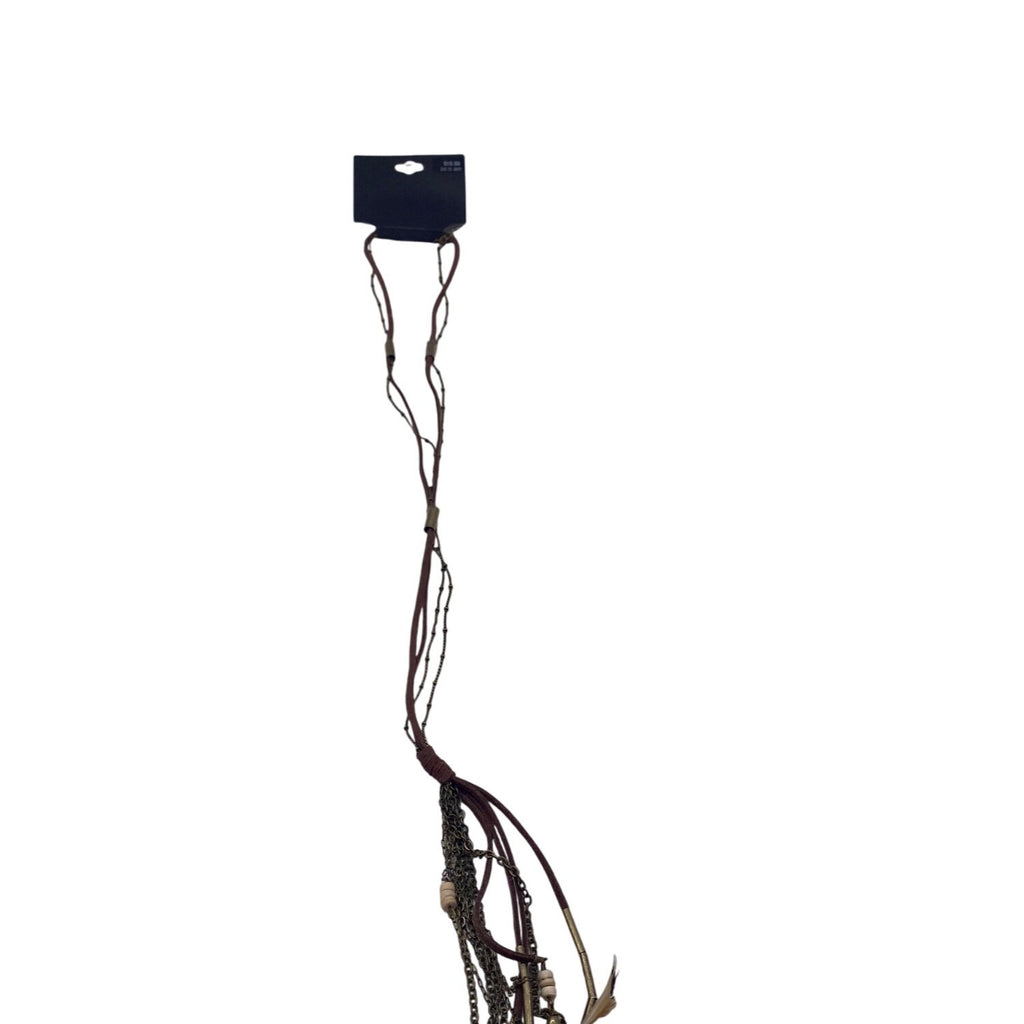 Target Brown Chains Feather Beads Southwestern Boho Necklace 28” Long Layered